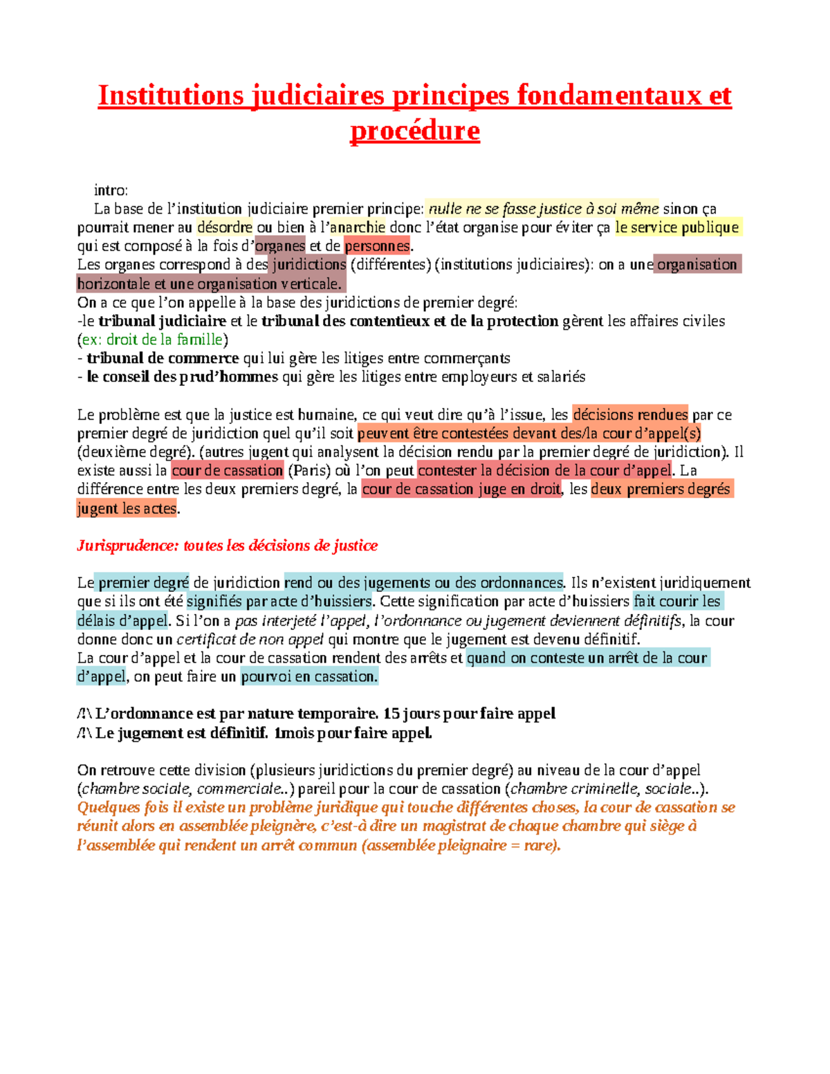 Cours 1 Instit Judi - Institutions Judiciaires Principes Fondamentaux ...