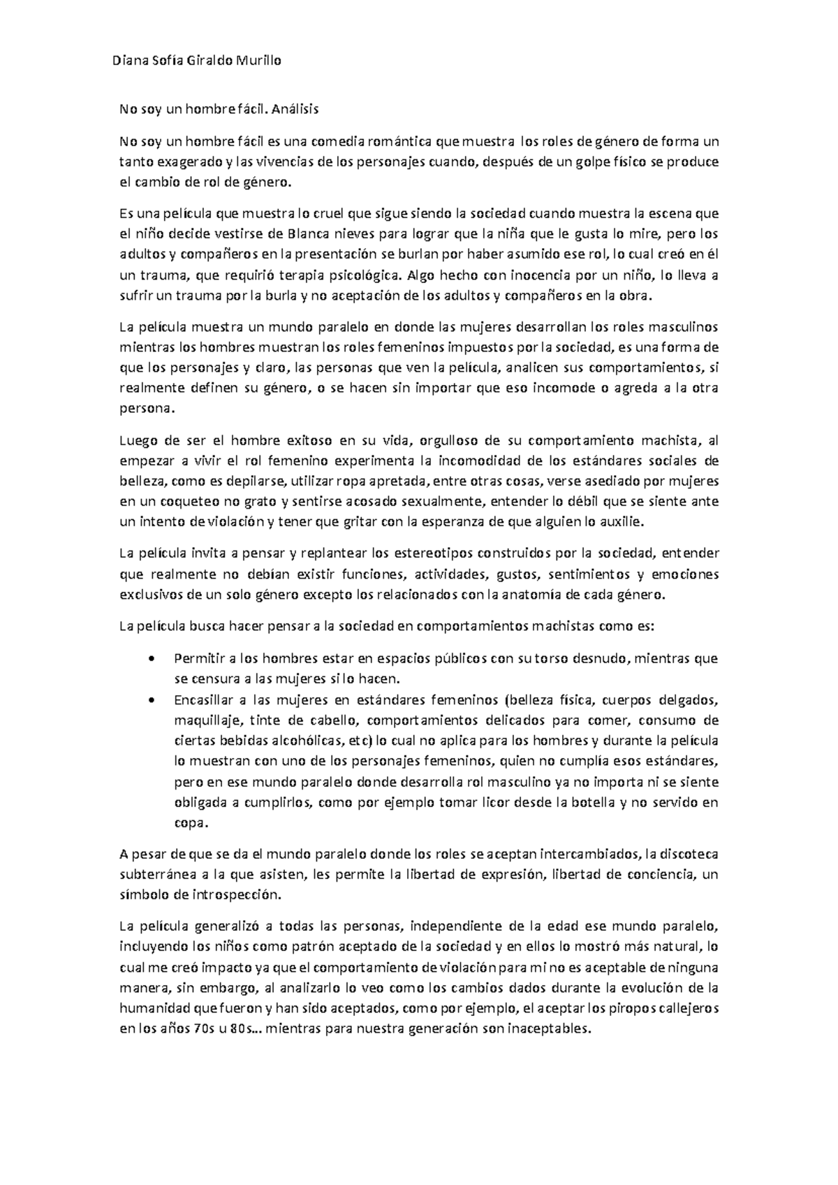 No soy un hombre fácil. Análisis - Diana Sofía Giraldo Murillo No soy ...