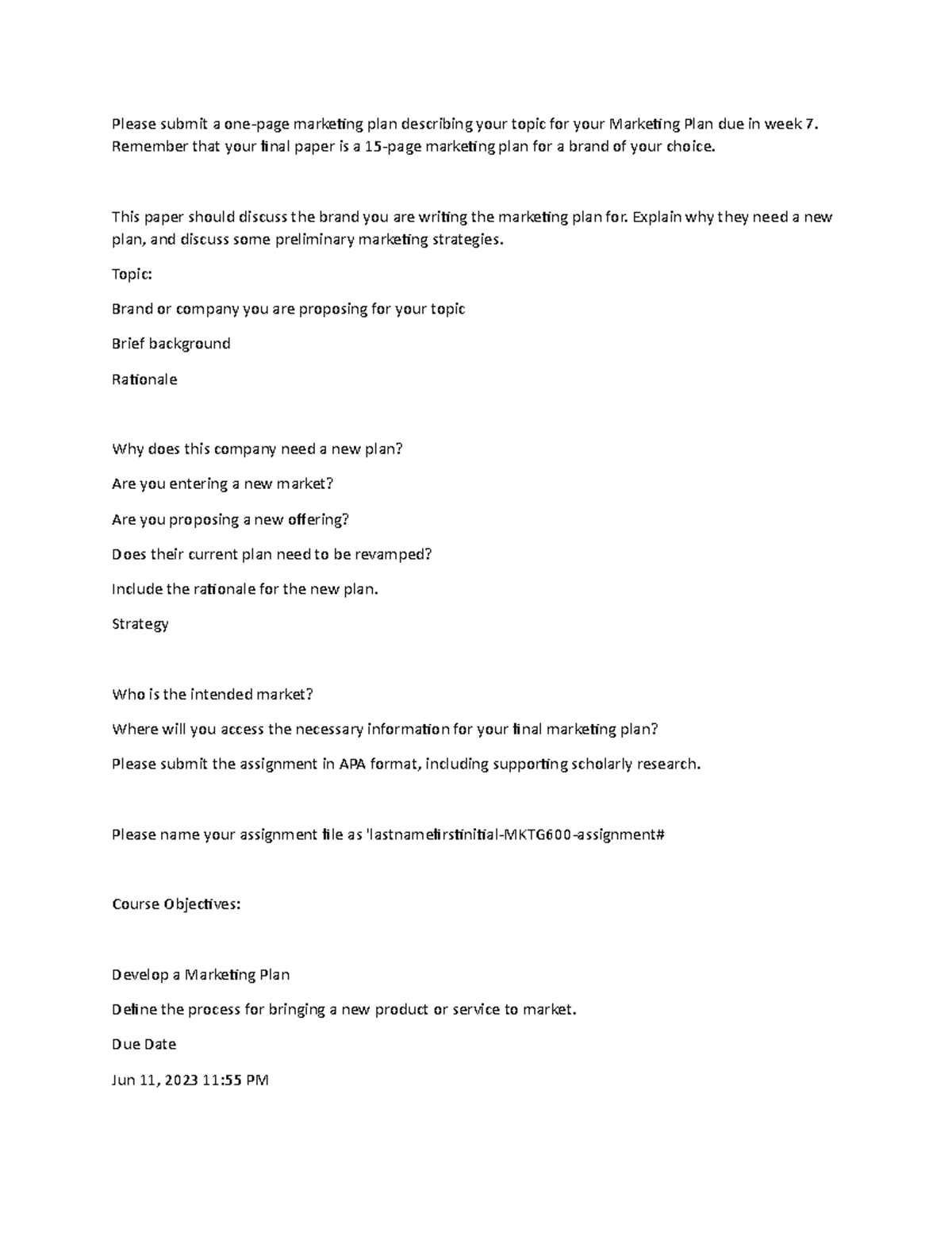 Week 1 marketing paper instructions - Please submit a one-page ...