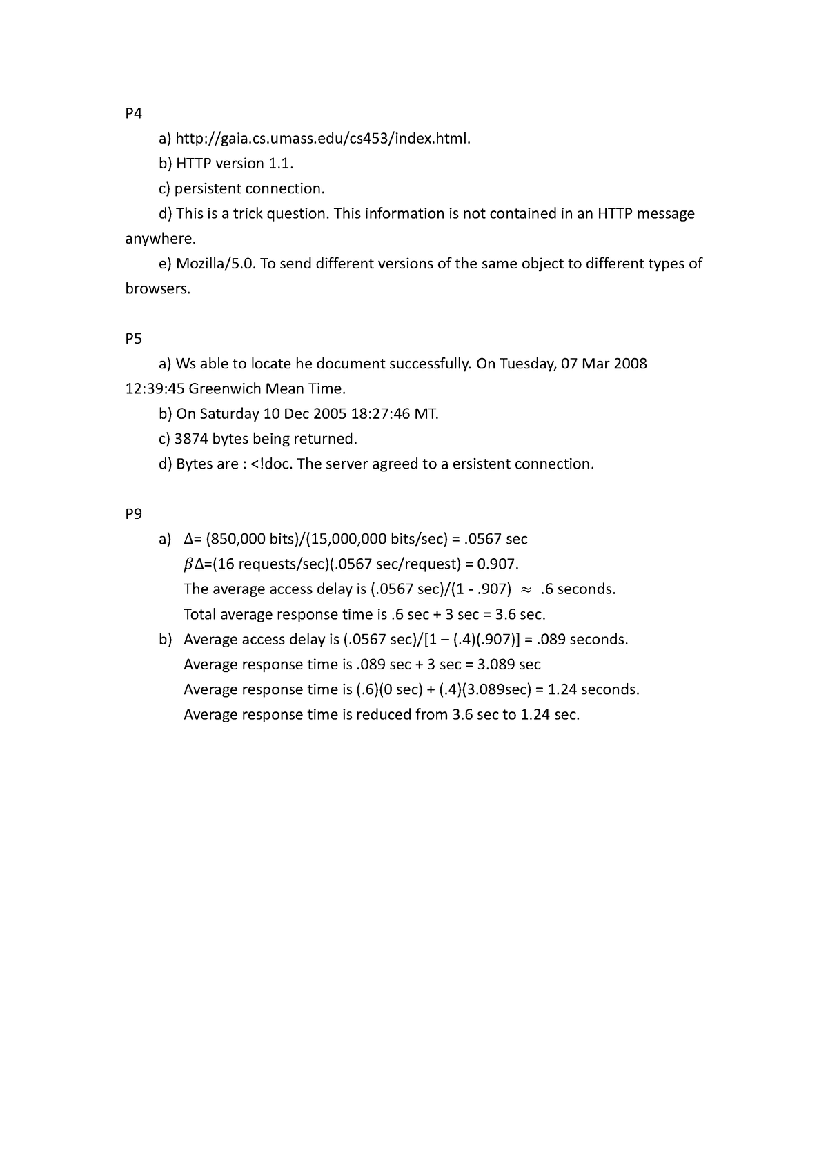 HW2 Solution - Hw2 - P A) Gaia.cs.umass/cs453/index.html. B) HTTP ...