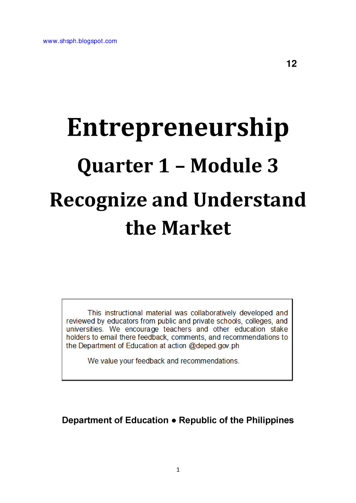 Mod3 Recognize-and-Understand-the-Market v2 - Entrepreneurship Quarter ...