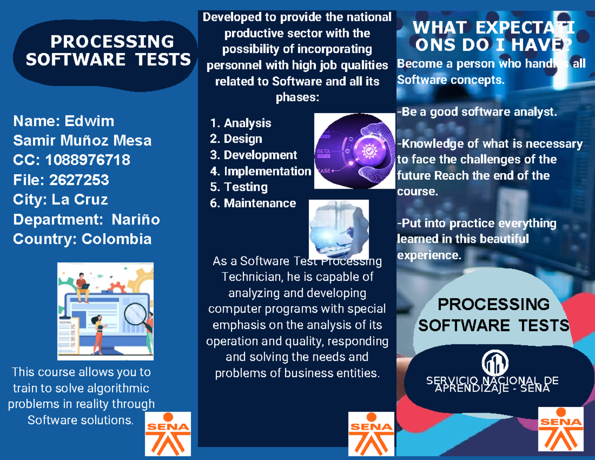 Folleto - PROCESSING SOFTWARE TESTS Name: Edwim Samir Muñoz Mesa CC ...