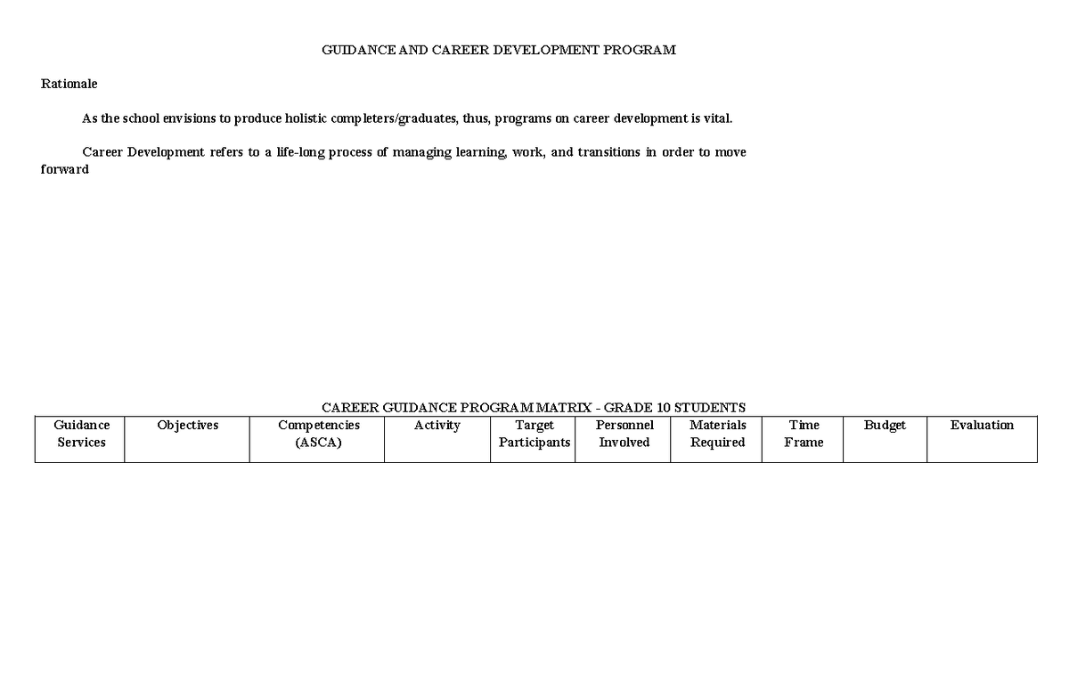Guidance and Career Developmental Program - GUIDANCE AND CAREER ...