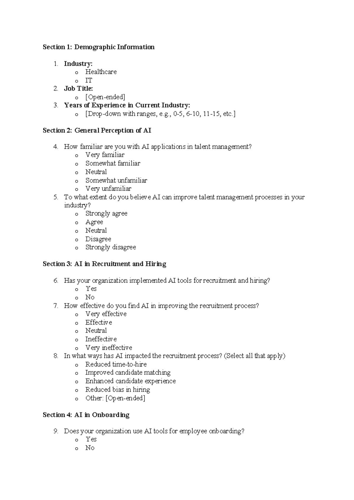 Questionnaire AI - How to apply Questionaire - Section 1: Demographic ...