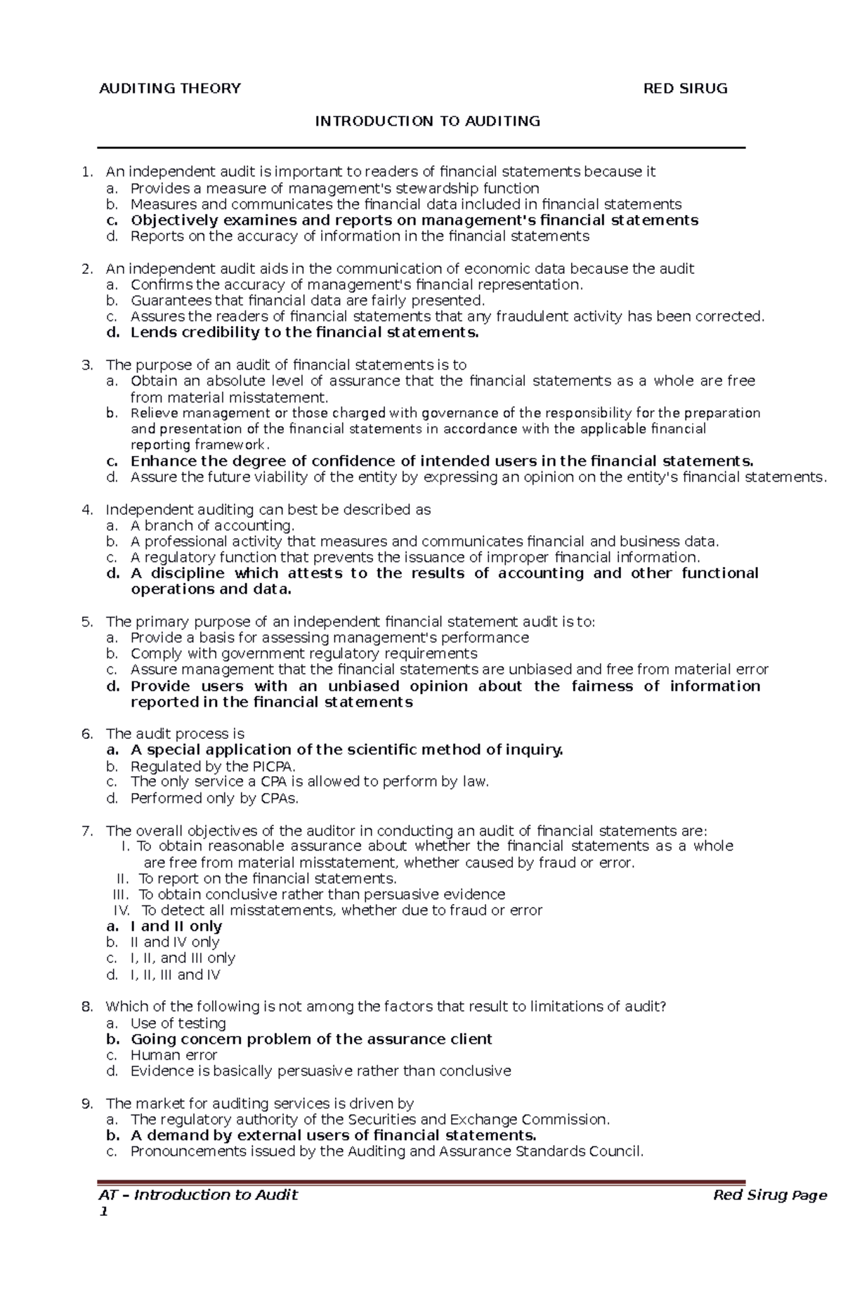 Intro to Auditing - Studocu