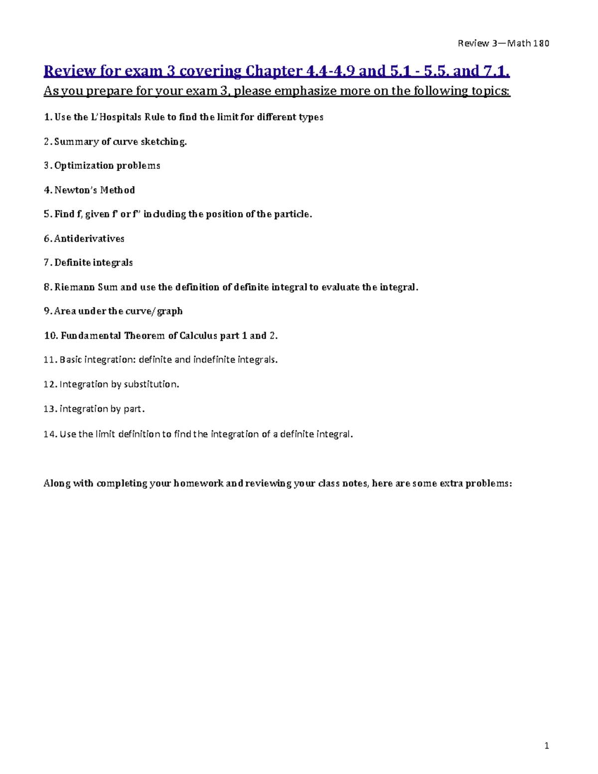 Solutions Review Exam 3 Topics M 1 Review For Exam 3 Covering