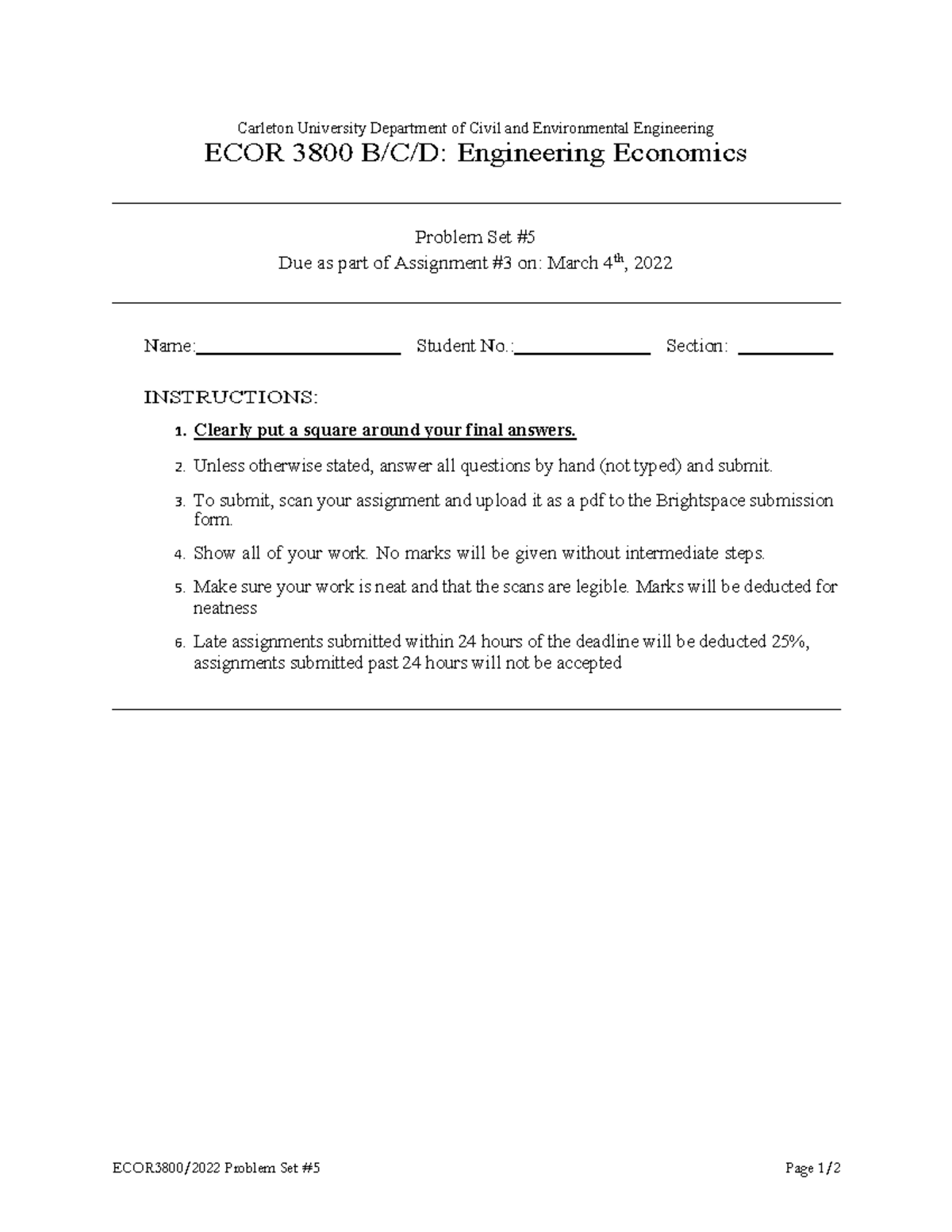 ECOR 3800 - Problem Set 5 Questions In Class - ECOR3800/2022 Problem ...