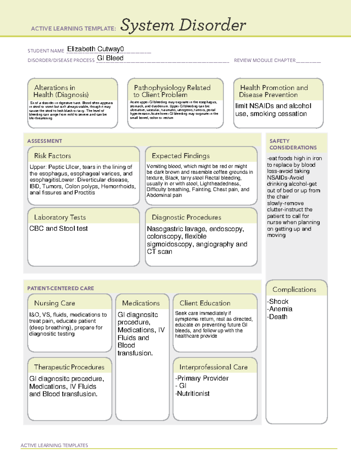 ATI GI Bleed Template - ACTIVE LEARNING TEMPLATE: System Disorder ...