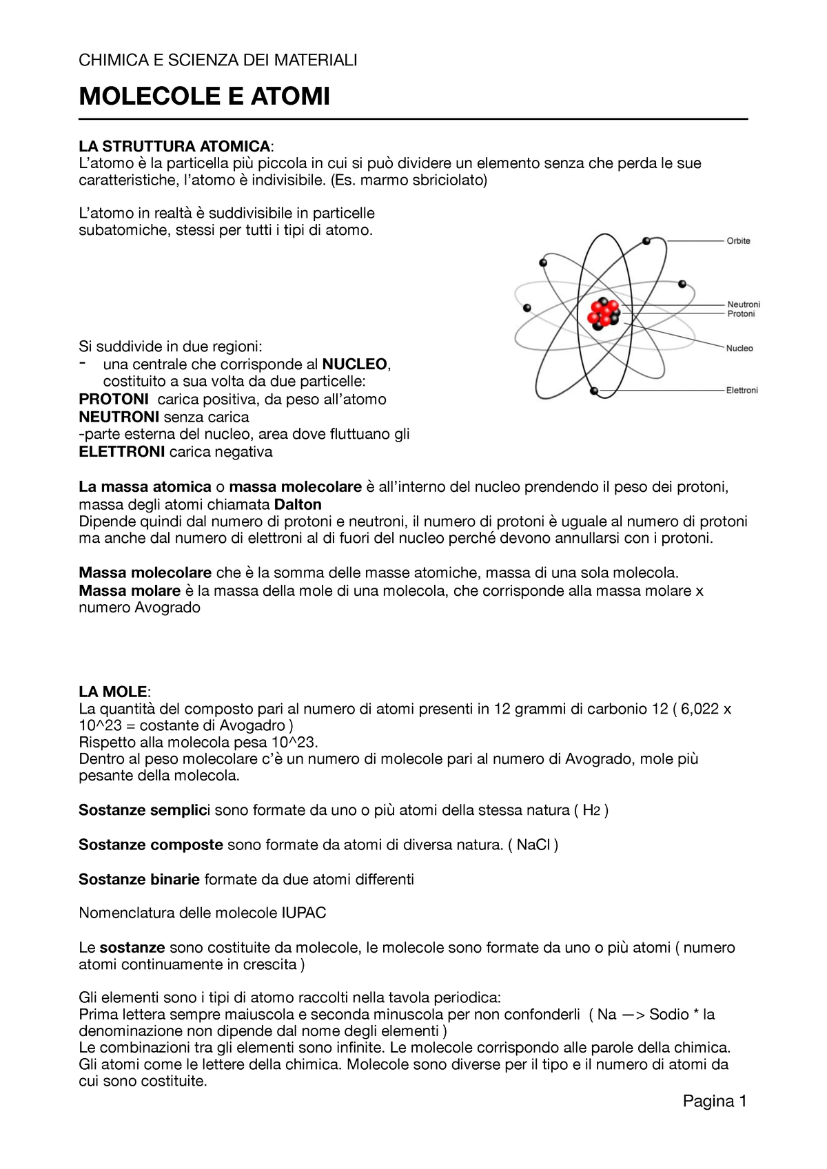 Chimica E Scienza Dei Materiali - MOLECOLE E ATOMI LA STRUTTURA ATOMICA ...