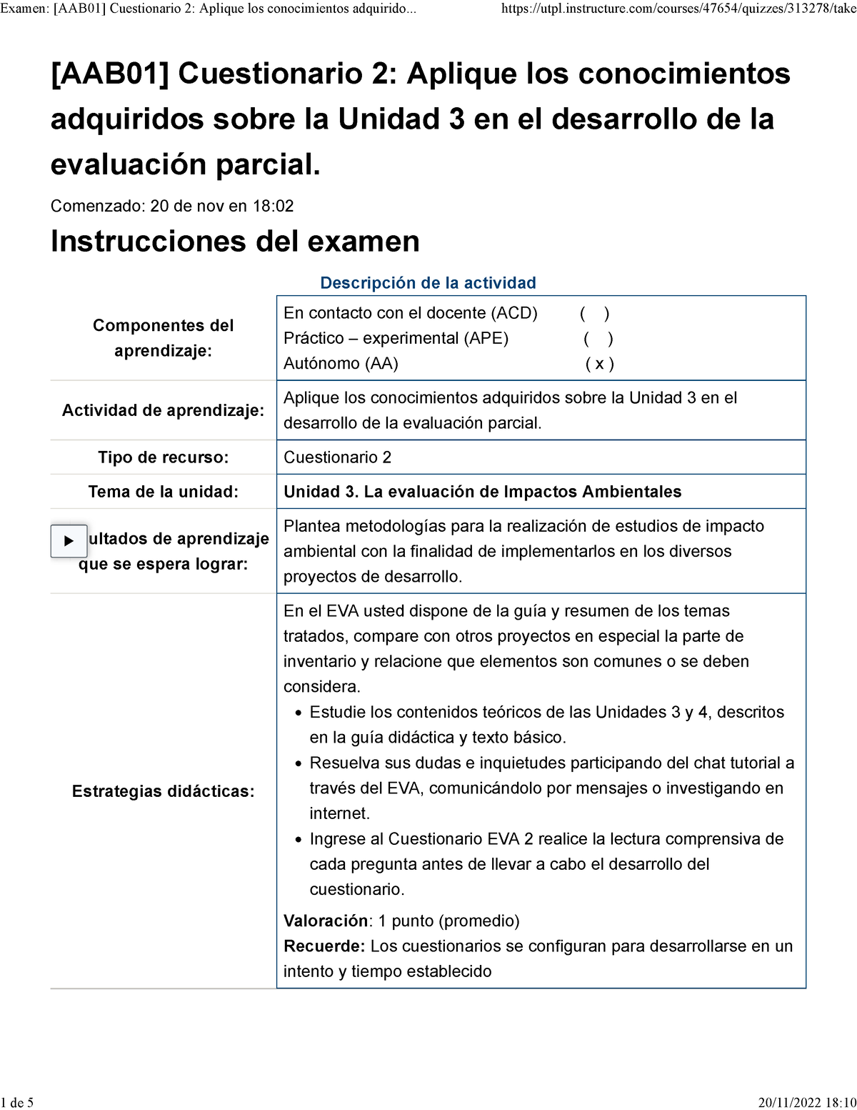 Examen AAB01 Cuestionario 2 Aplique Los Conocimientos Adquiridos ...