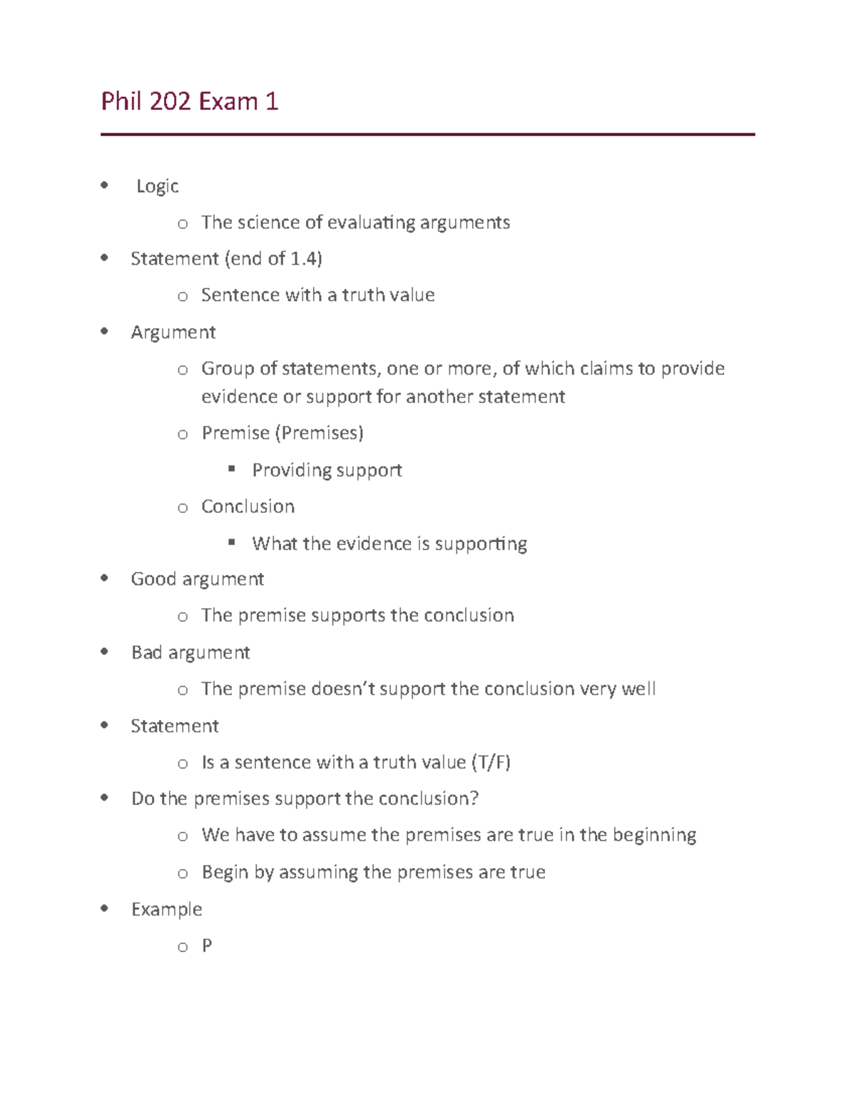 Phil 202 Exam 1 - conque - Phil 202 Exam 1 Logic o The science of ...