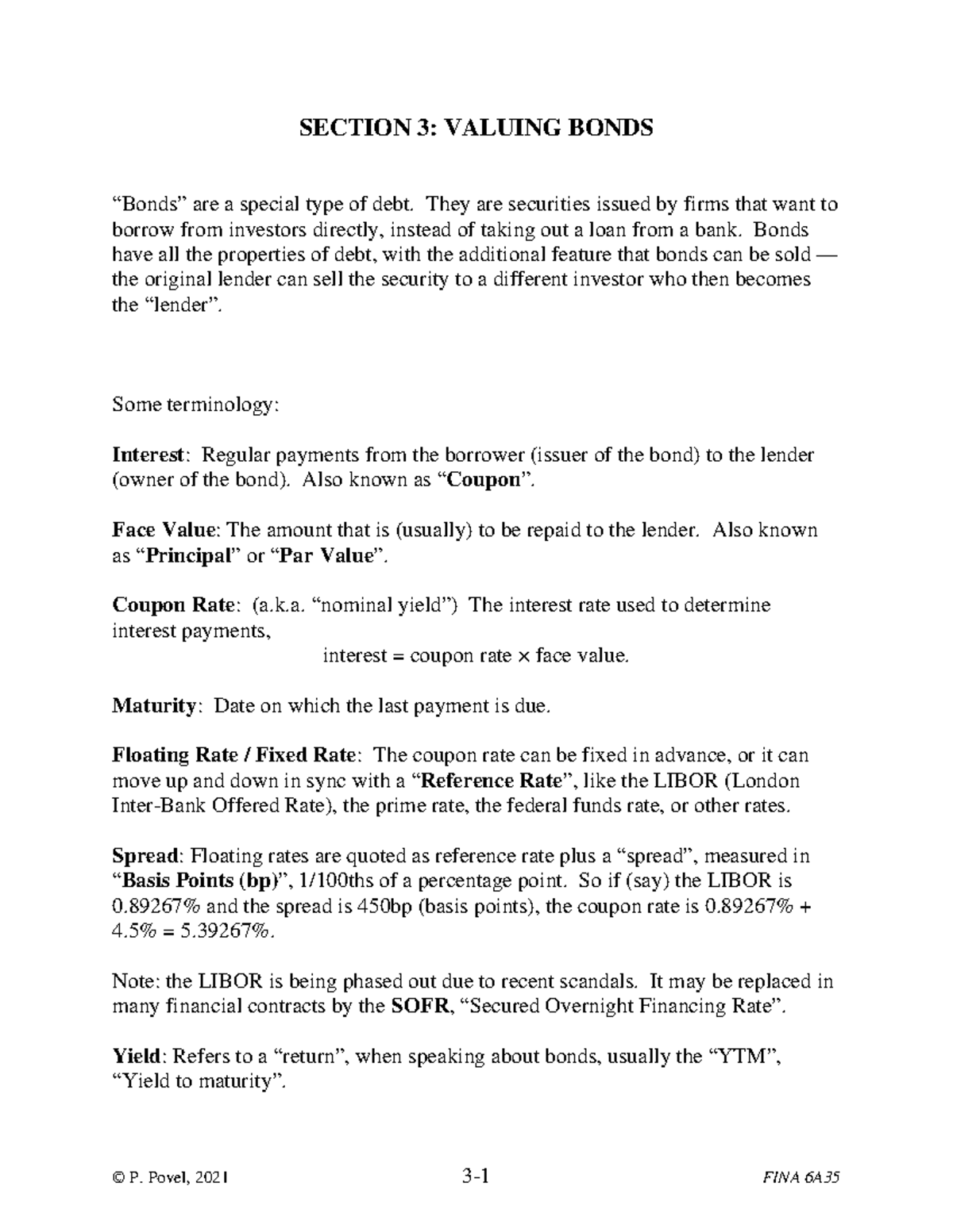 03 Bonds - Notes for corporate finance - © P. Povel, 2021 3-1 FINA 6A ...
