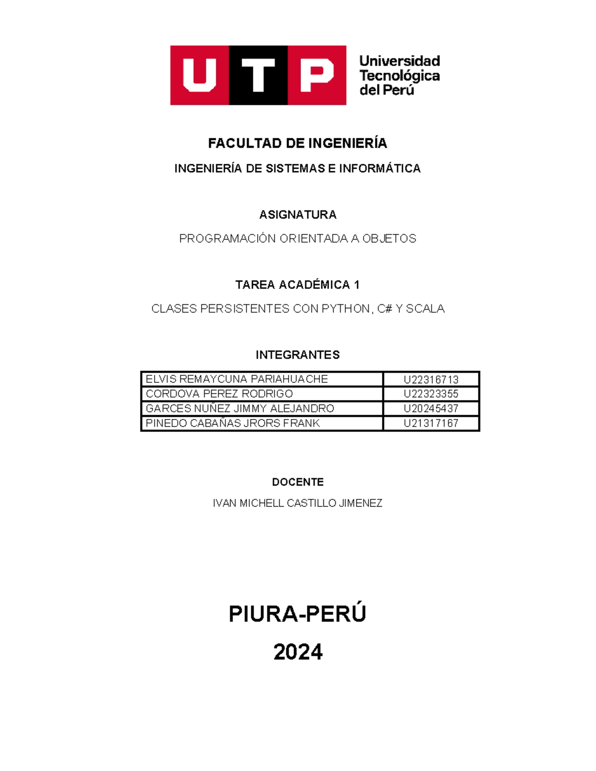 TAREA ACADEMICA 2 CLASES PERSISTENTES CON BASE DE DATOS - FACULTAD DE ...