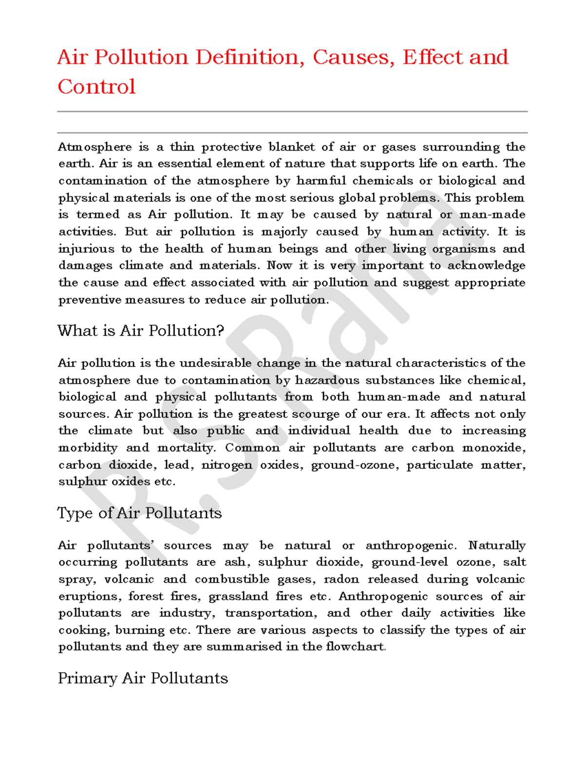 Air Pollution Definition Air is an essential element of nature that