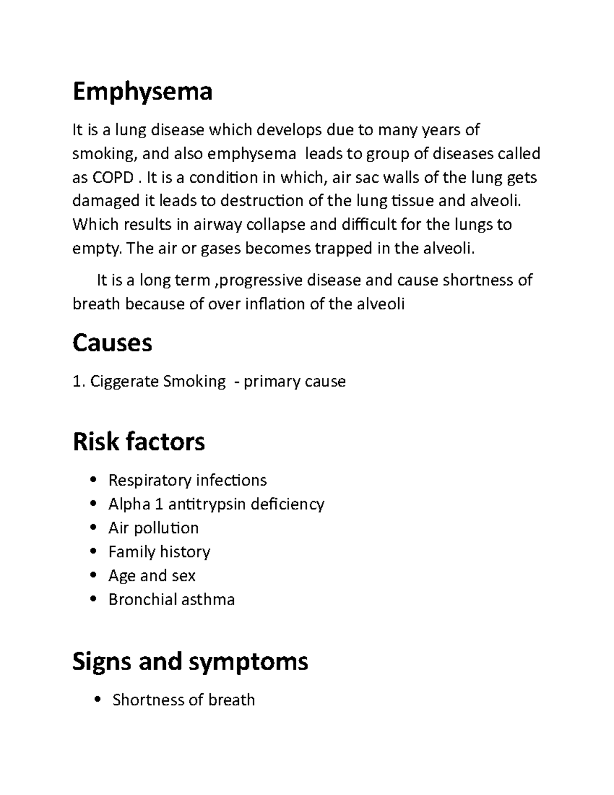 Document (15) emphysema - Emphysema It is a lung disease which develops ...