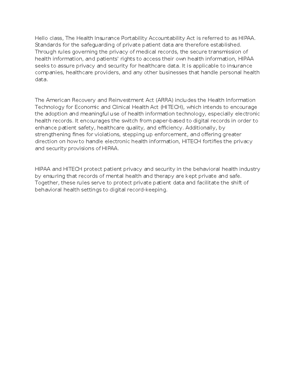 Document 3 work Hello class, The Health Insurance Portability