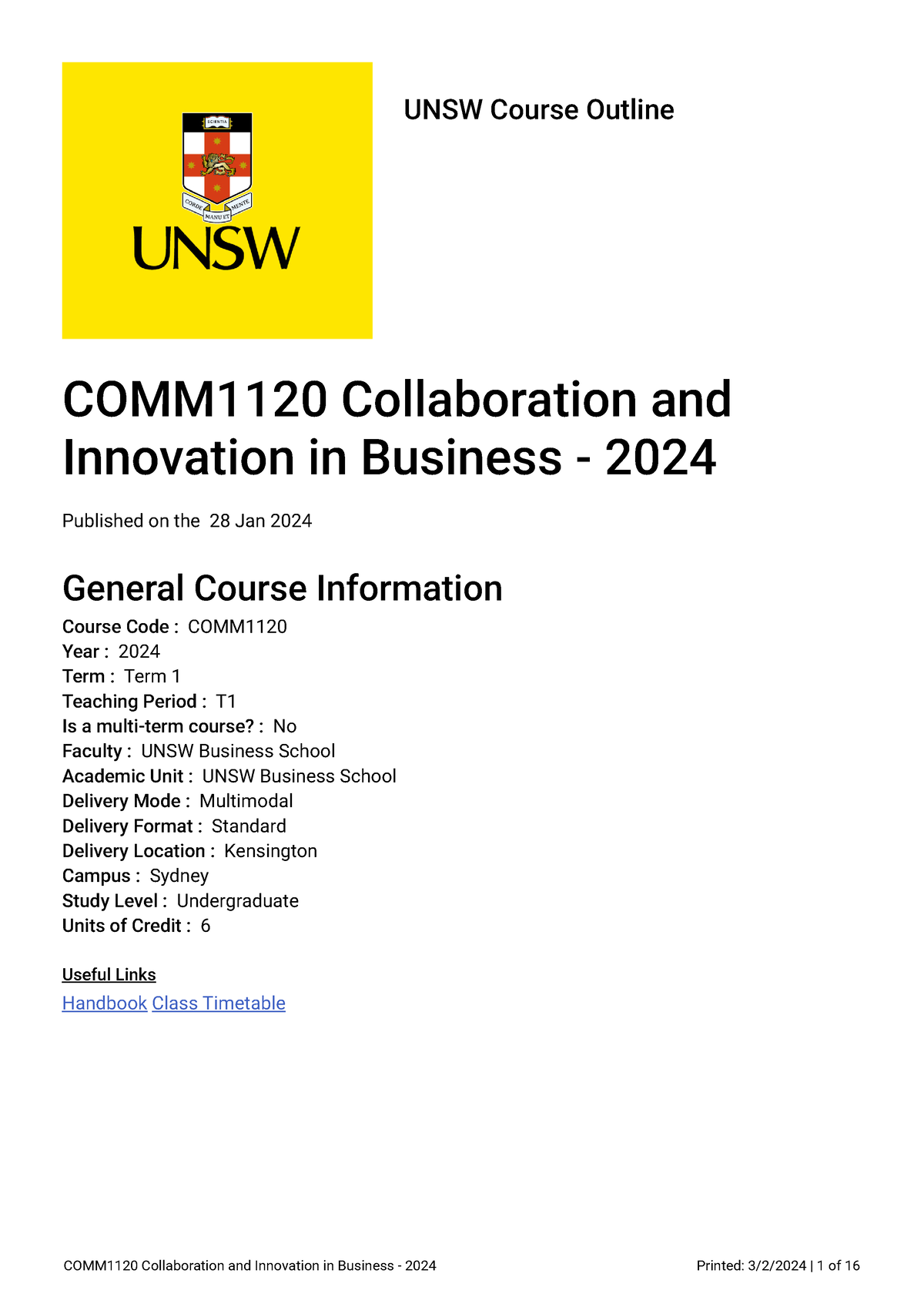 COMM1120 Unit Outline T1 2024 - UNSW Course Outline COMM1120 ...