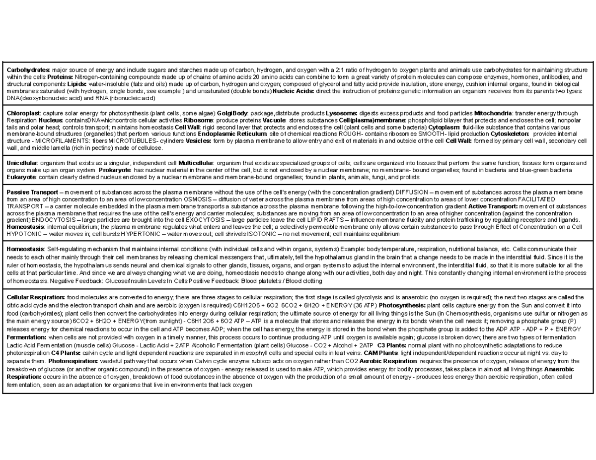 Cell Bio Sheet Science Olympiad Carbohydrates major source of