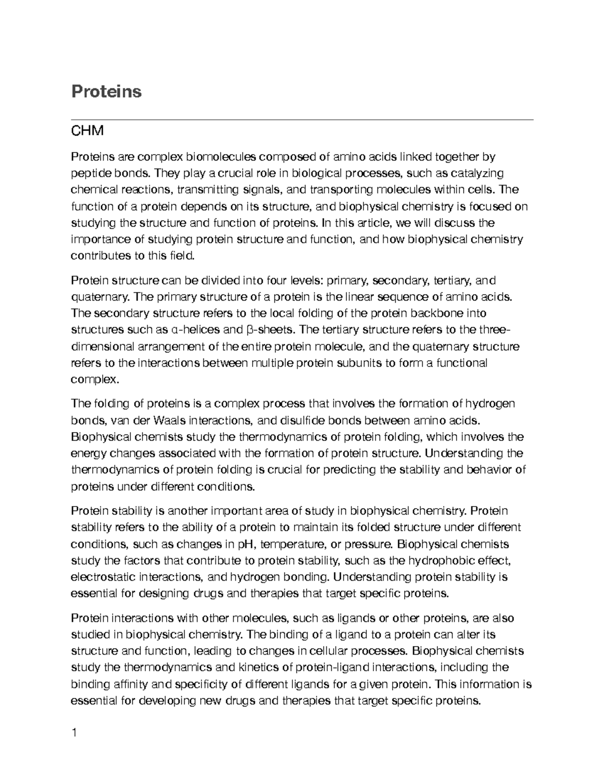 Proteins Notes - Proteins CHM Proteins are complex biomolecules ...
