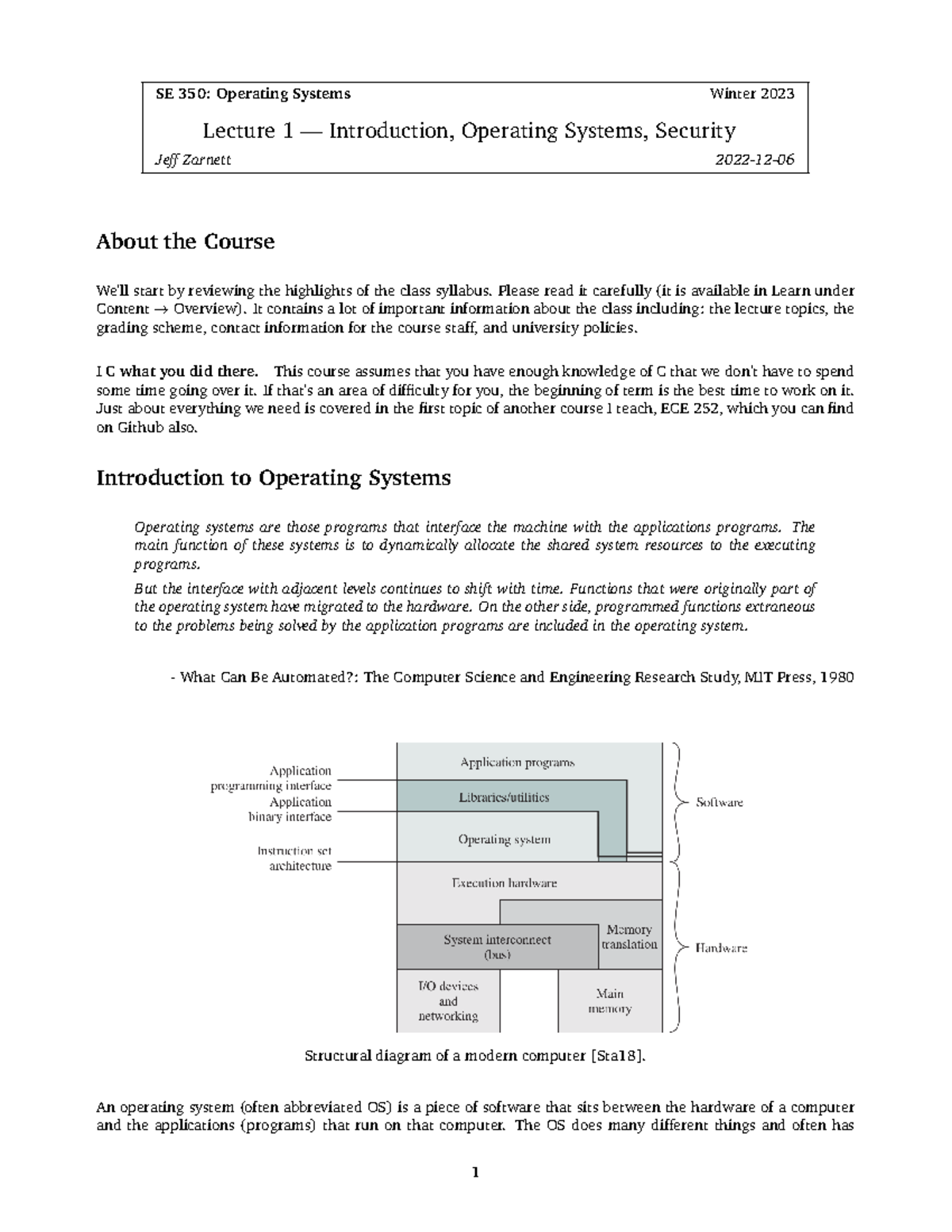L01-Introduction Operating Systems Security - SE 350: Operating Systems ...