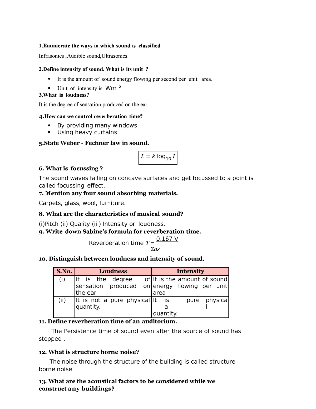 Answer KEY FOR Acoustics - 1 The Ways In Which Sound Is Classified ...