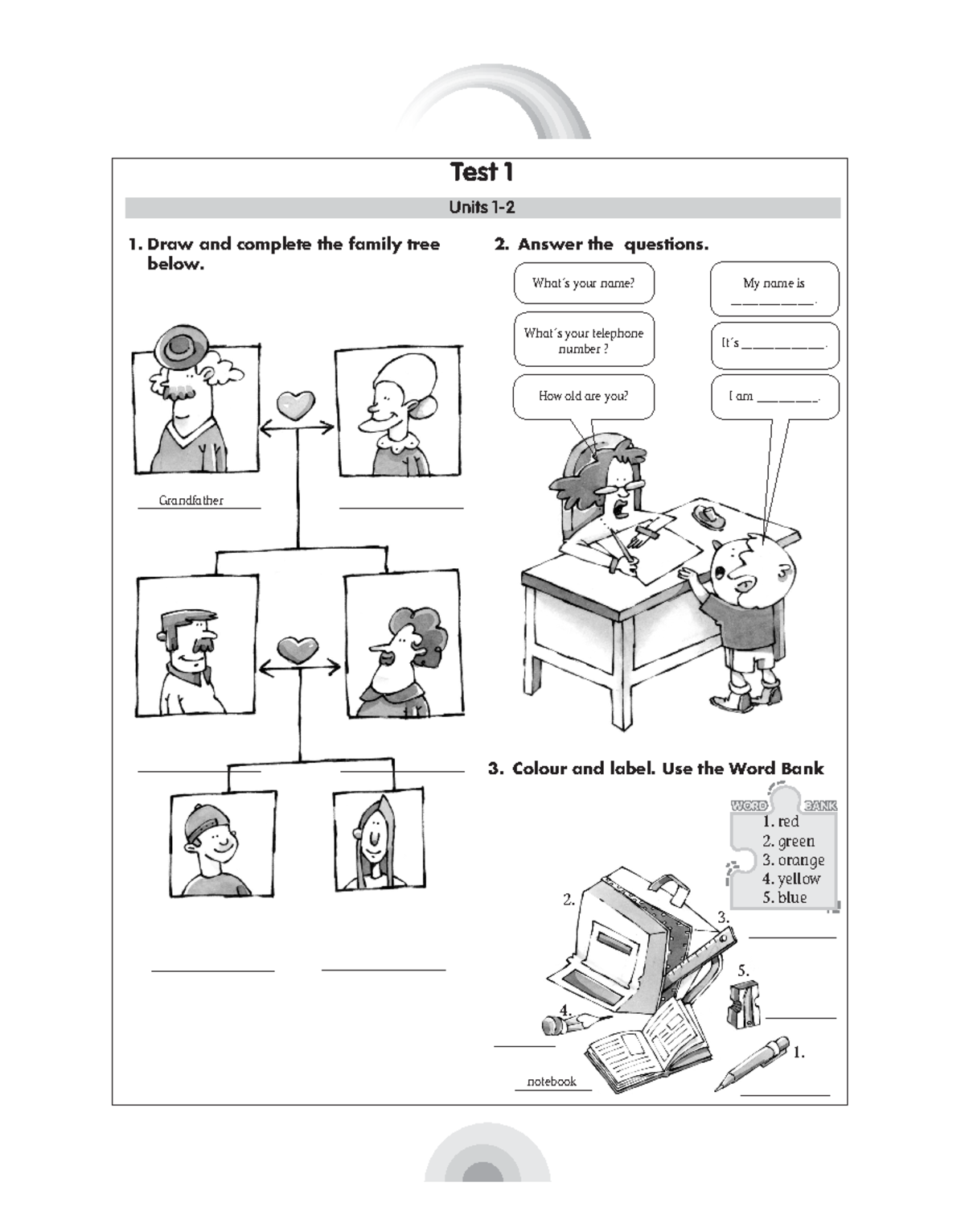 NEW Rainbow Test Level 1 - Printables - WORD BANK Units 1- 1. Draw and ...