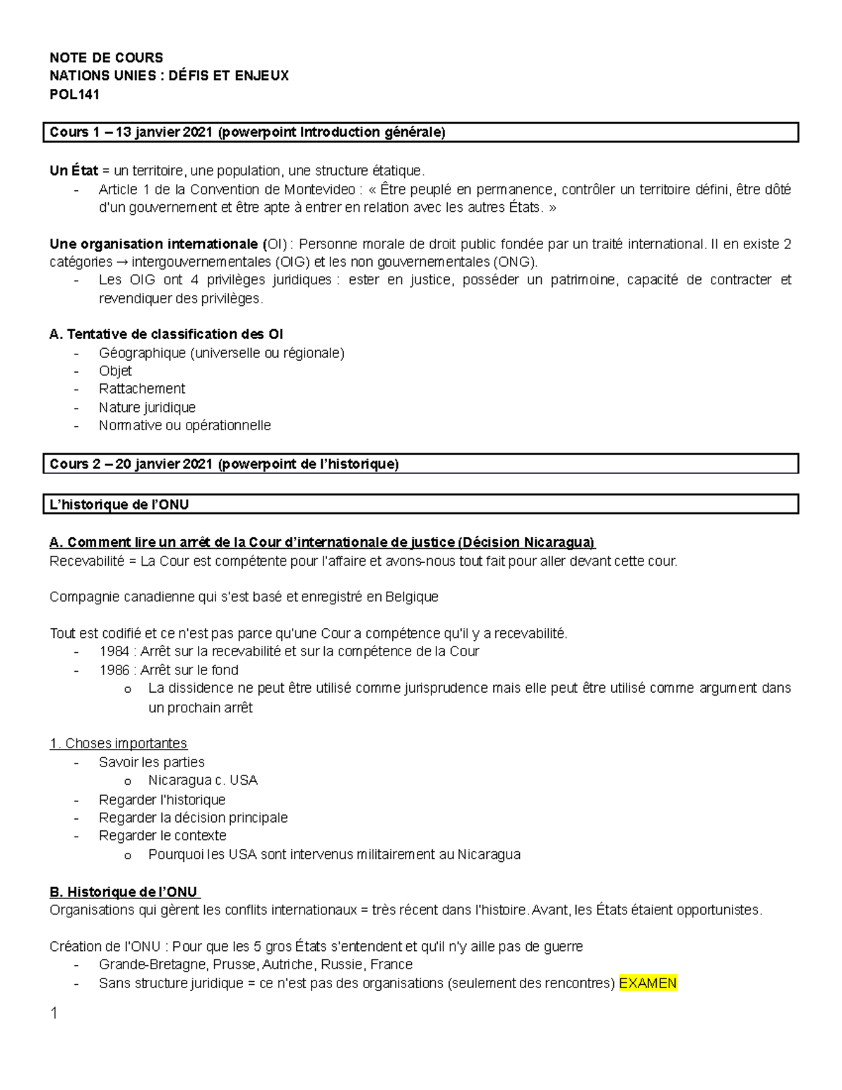 Notes de cours POL141 - NOTE DE COURS NATIONS UNIES : DÉFIS ET ENJEUX ...
