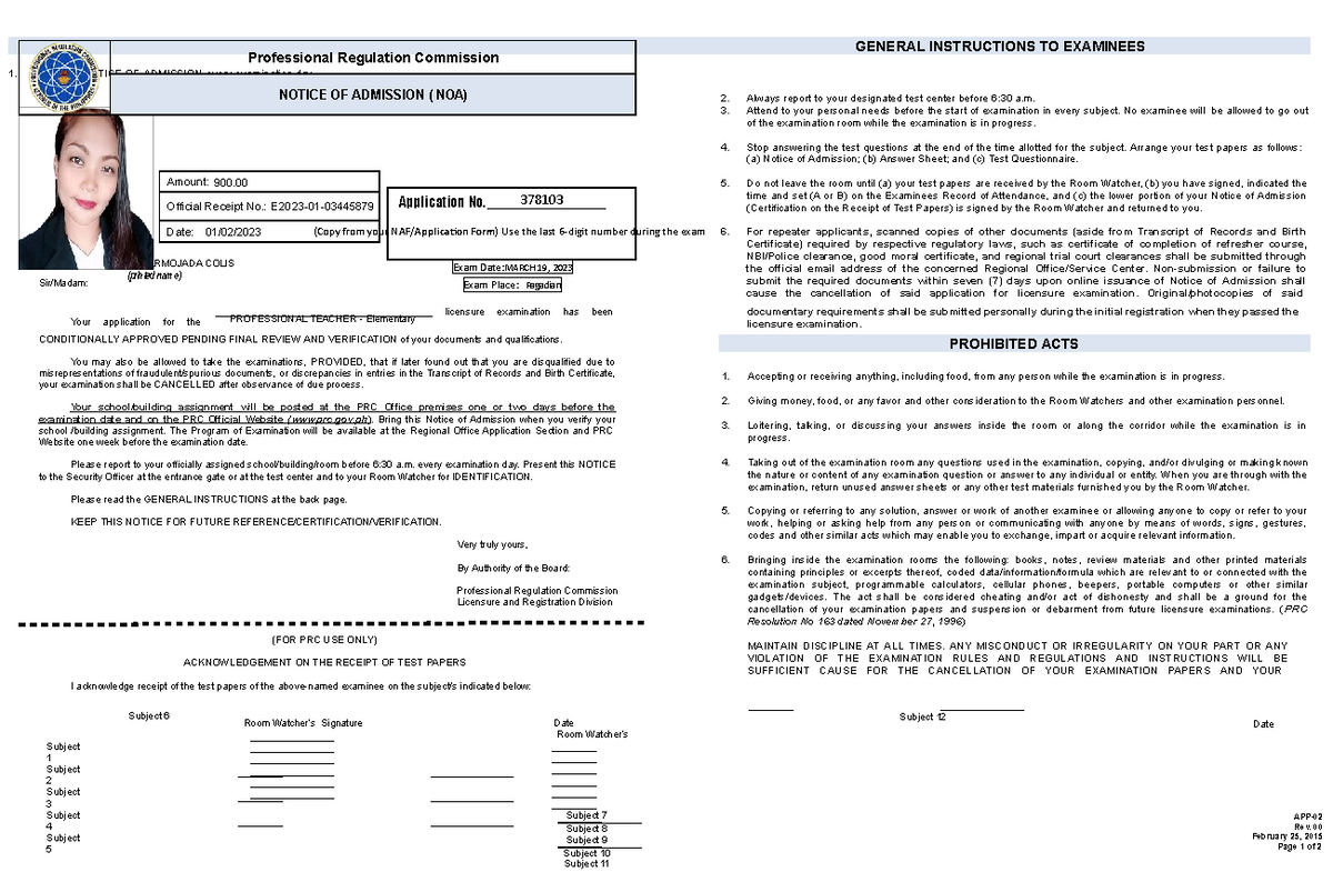 Doc PRC NOA sample Application No. 378103 (Copy from your NAF