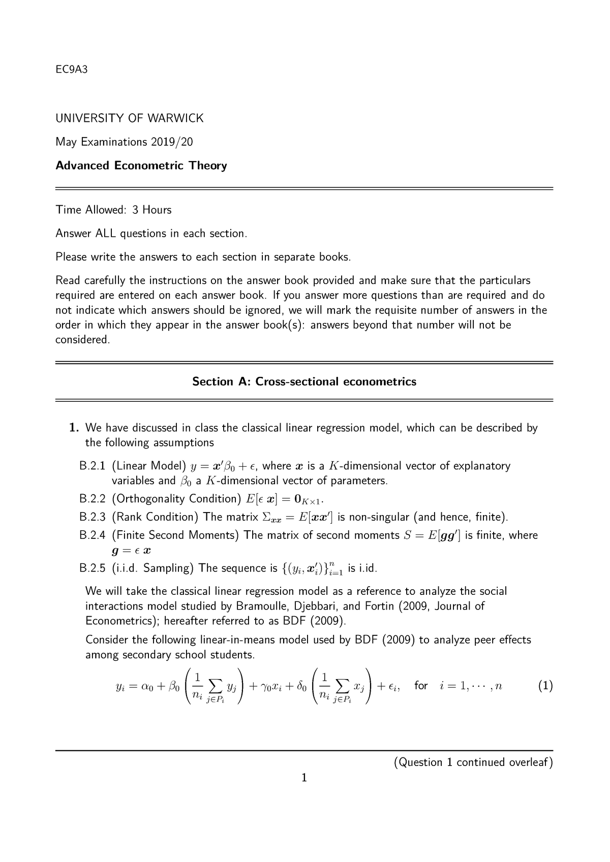 Ec9a3 Summer 11 - Past Papers From Warwick School Of Economics ...