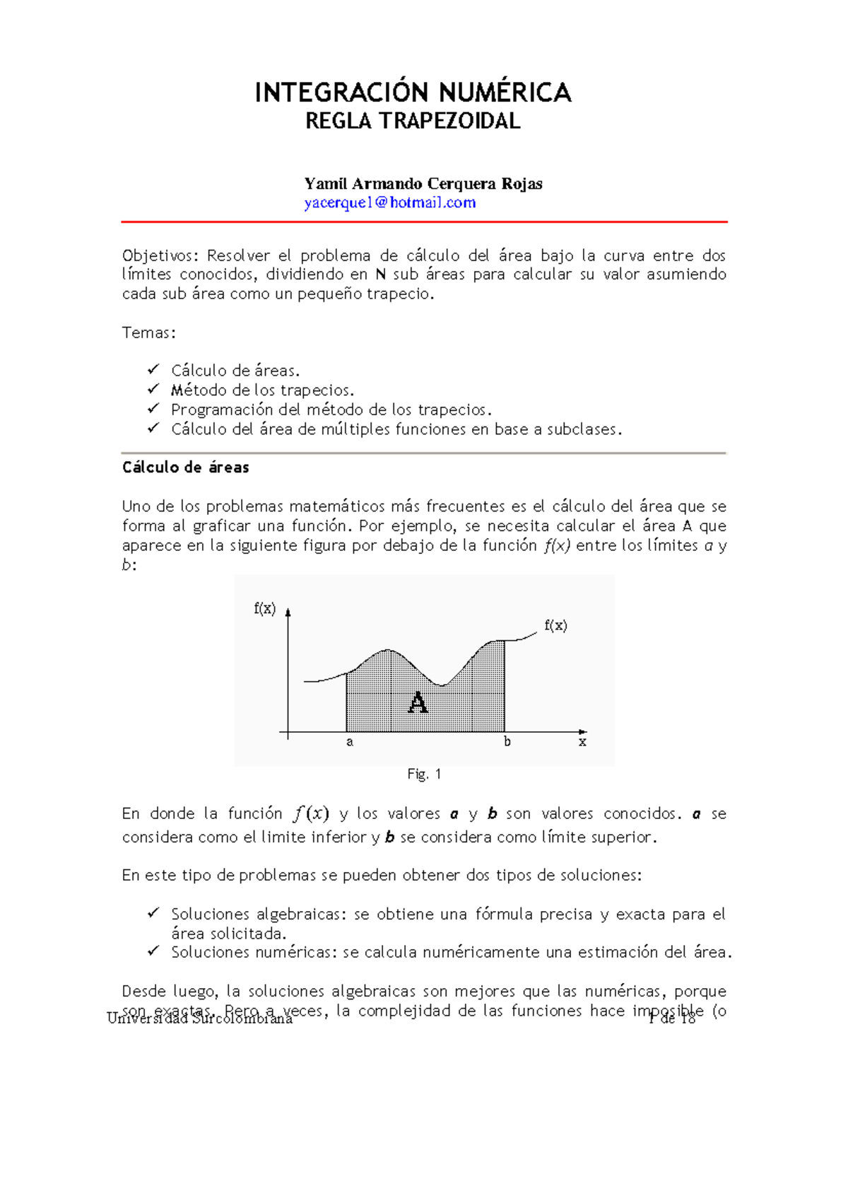 Integracion-numerica - INTEGRACI”N NUM.. REGLA TRAPEZOIDAL Objetivos ...