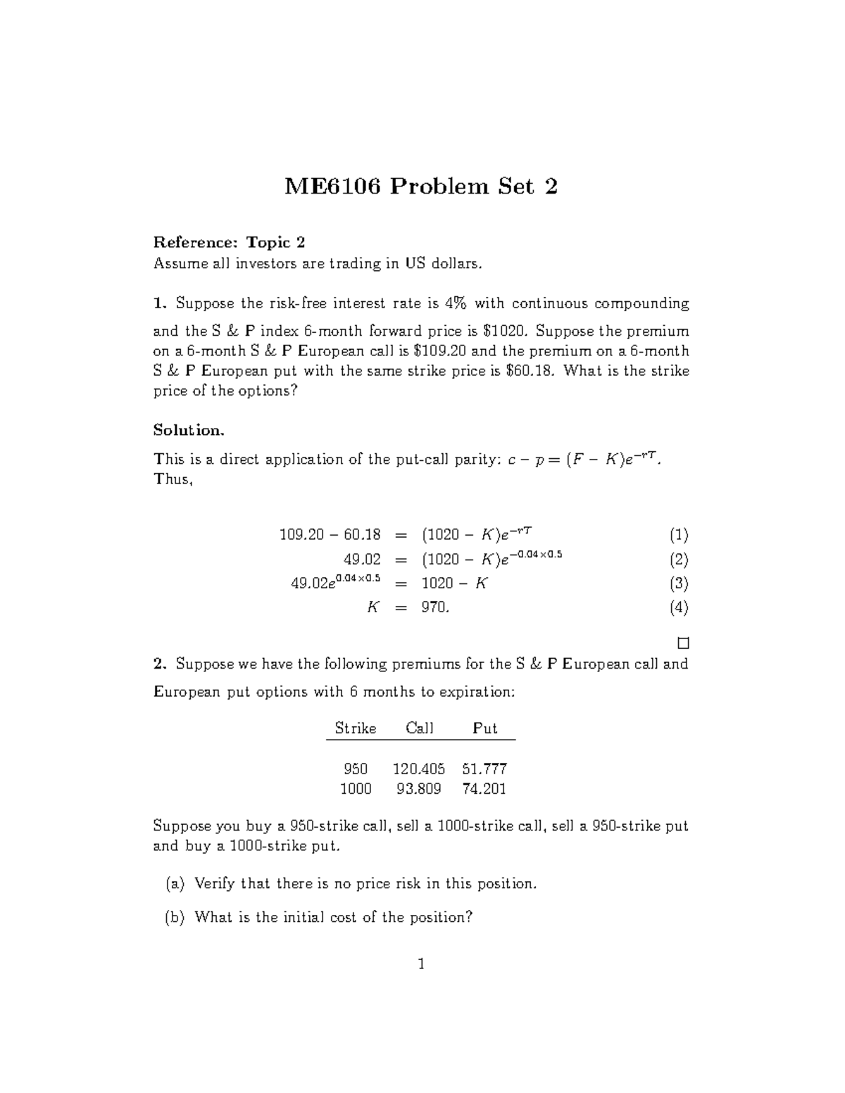 ME6106 Financial and risk analytics Problem Set 2 solution - ME6106 ...