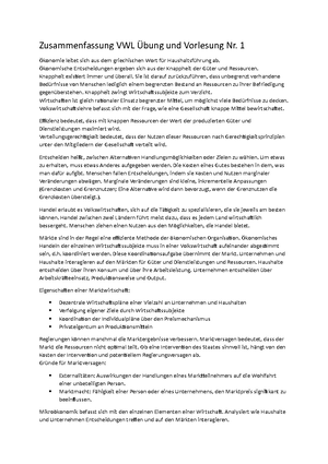 Zusammenfassung VWL Übung und Vorlesung