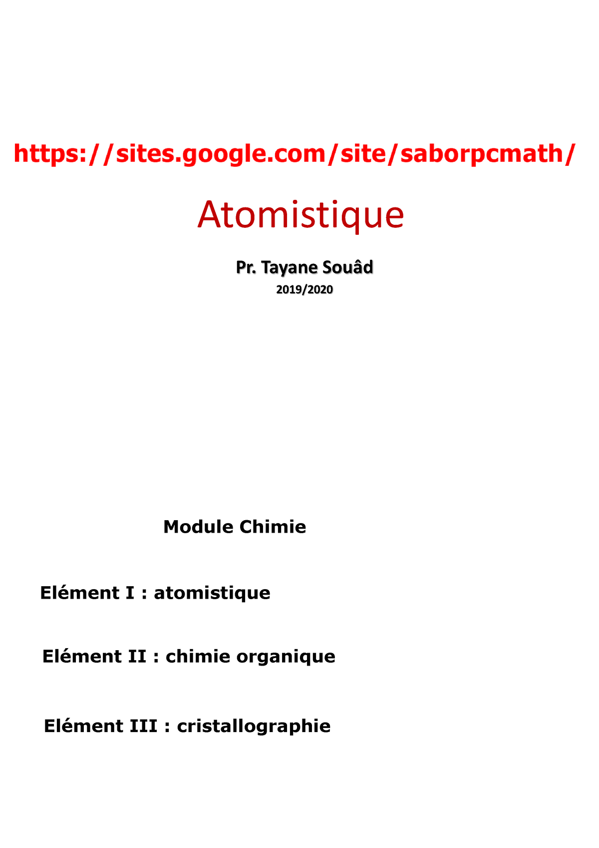 Cours Atomistique Ensam - Atomistique Pr. Tayane Souâd 2019/ Elément II ...