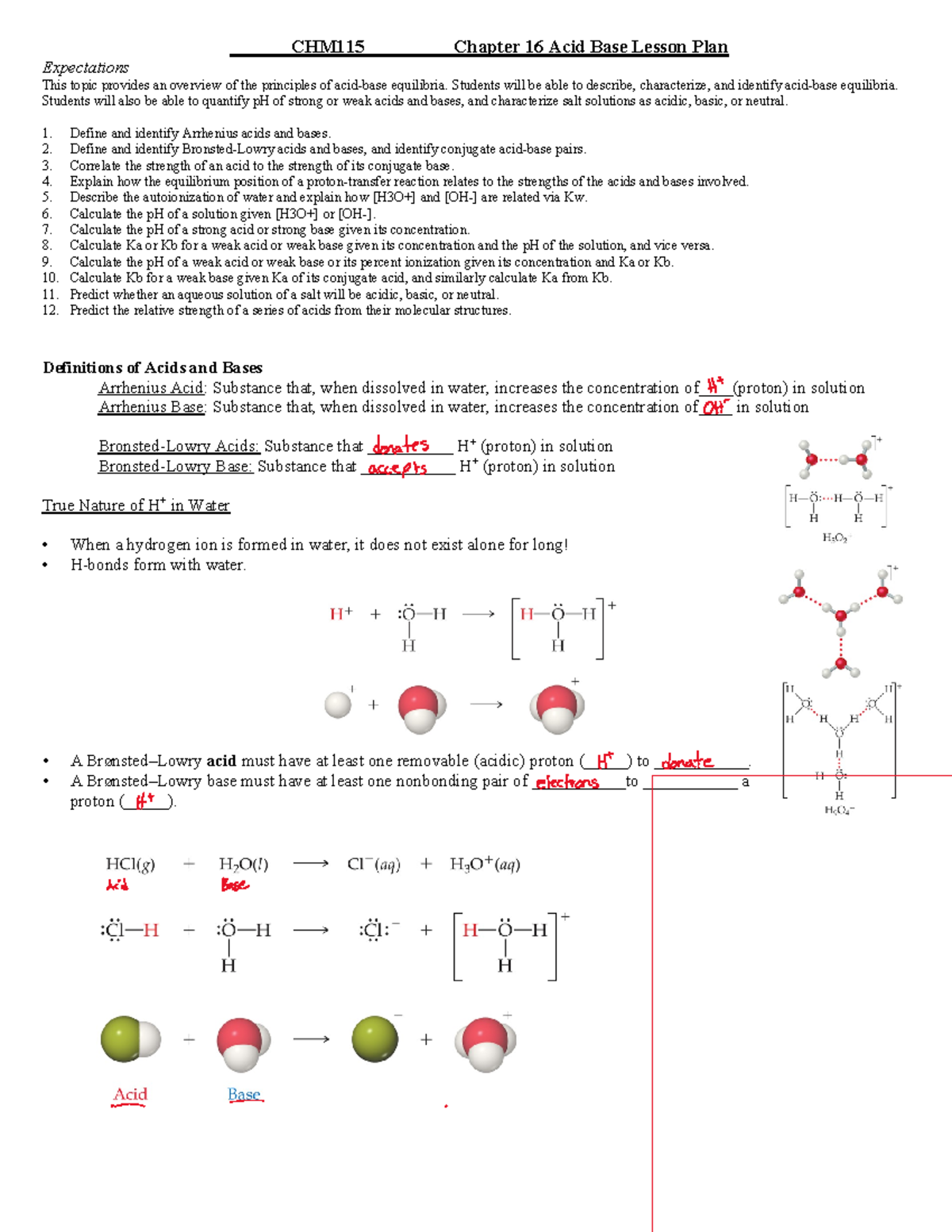 CH.16 Notes- Expectations CHM115 Chapter 16 Acid Base Lesson Plan This ...