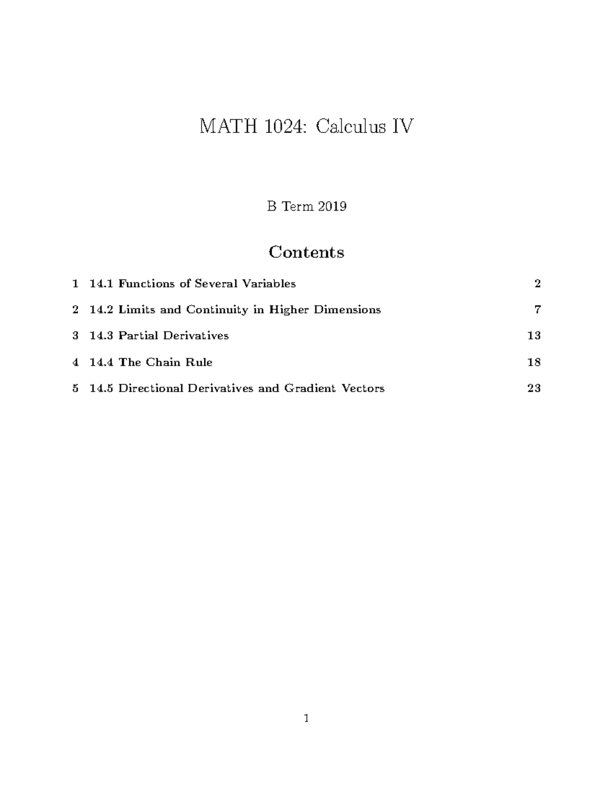 Calc IVnotes - MATH 1024: Calculus IV B Term 2019 Contents 1 14 ...