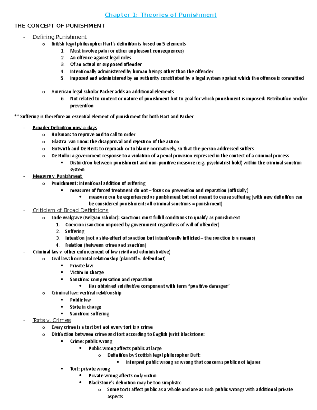 Chapter 1&2 Samenvatting Comparative Concepts of Criminal Law