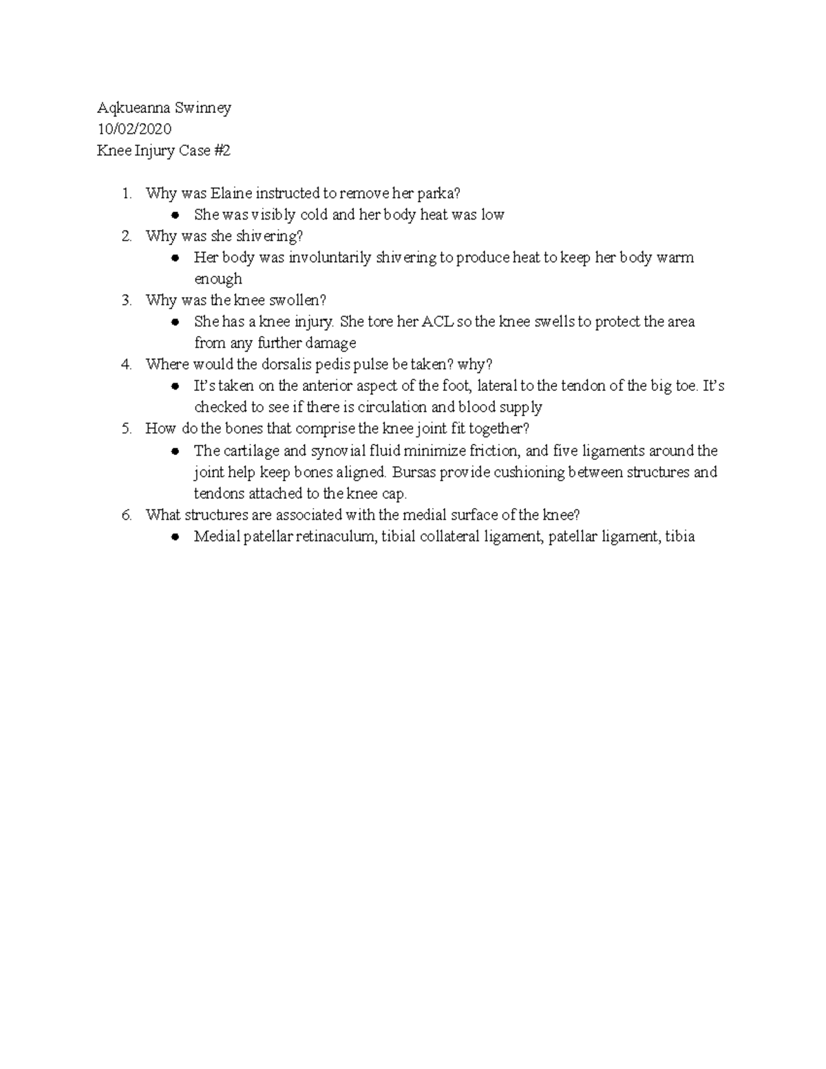 Knee Injury Case 2 Aqkueanna Swinney 10/02/ Knee Injury Case Why