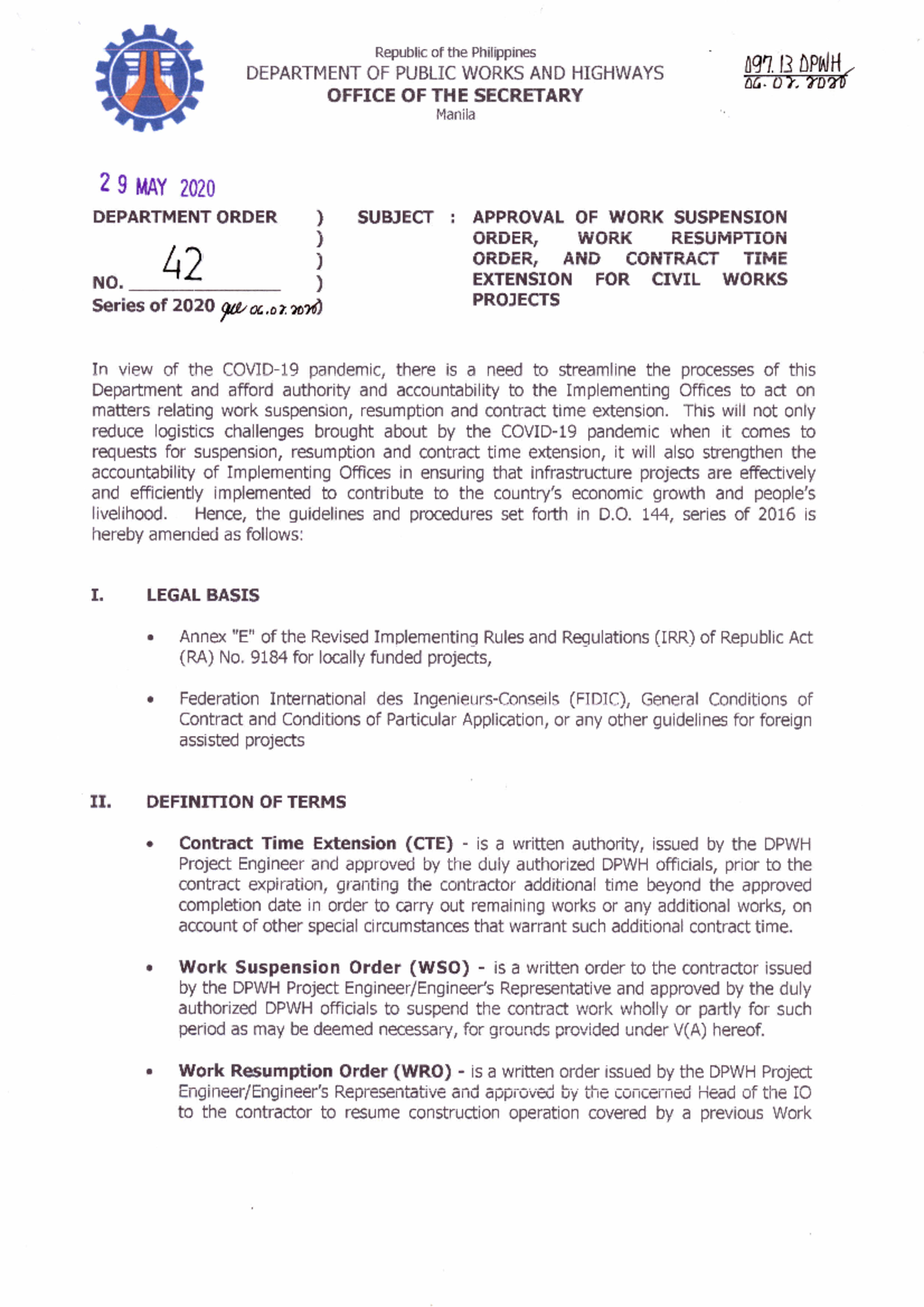 DO 42 s2020 - assignment dpwh - Republic of the Philippines DEPARTMENT ...