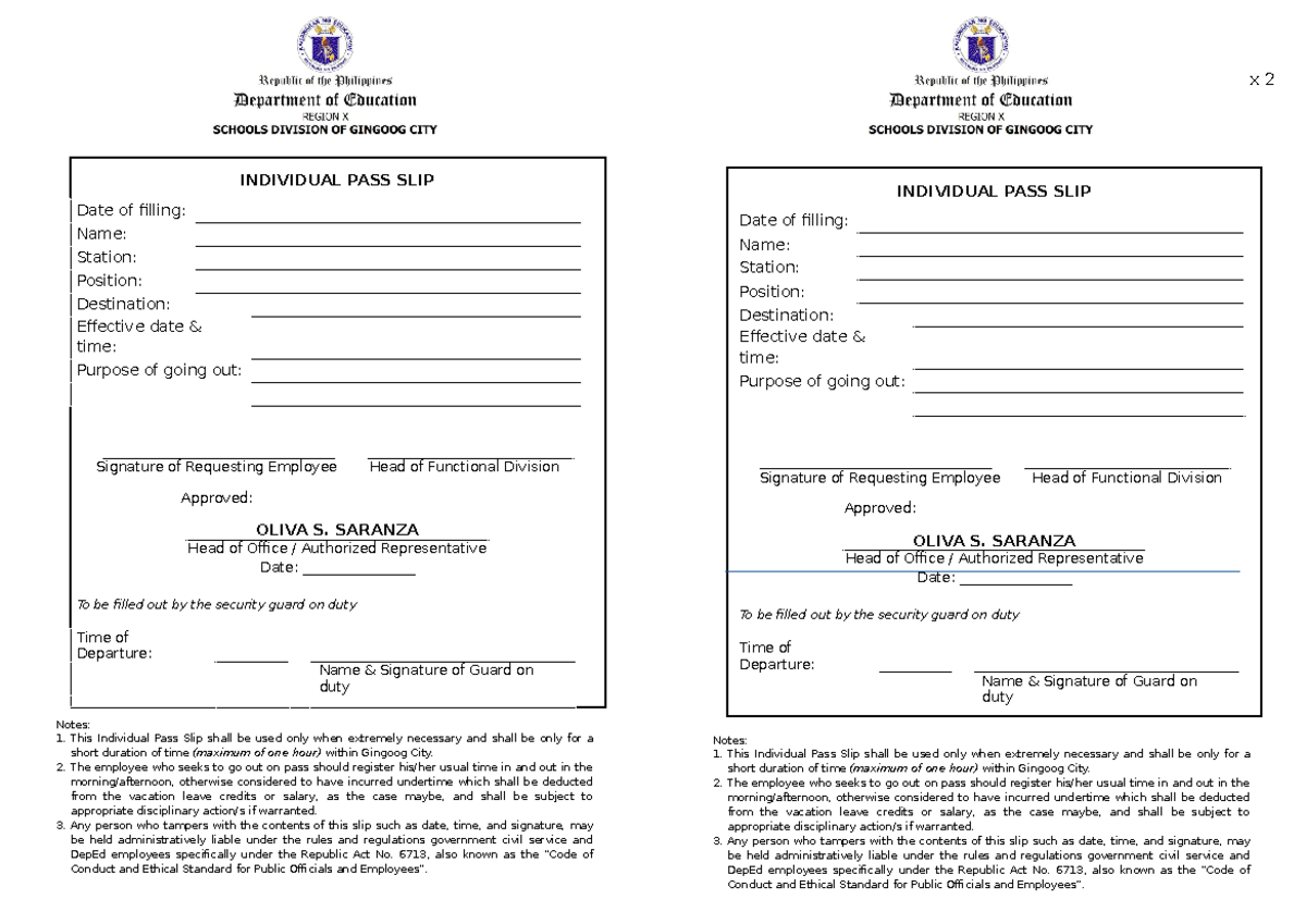 Individual-PASS - Notes: 1. This Individual Pass Slip shall be used ...