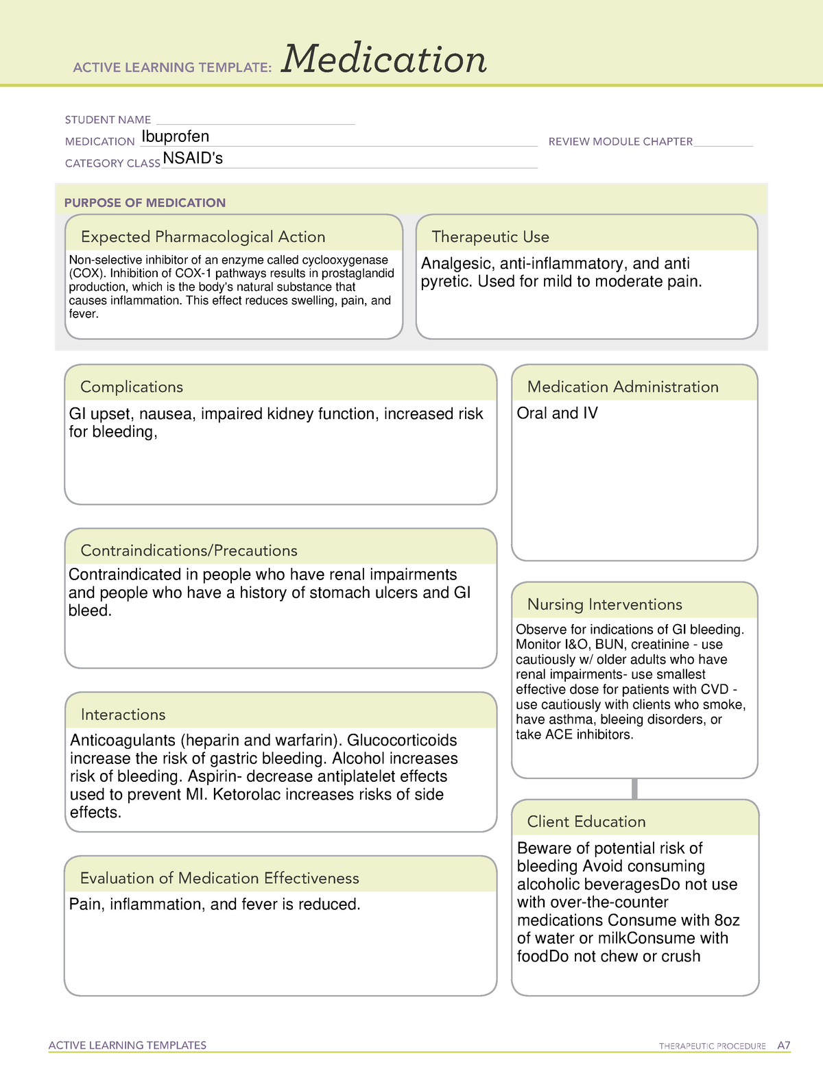 Med ALT Ibuprofen ACTIVE LEARNING TEMPLATES THERAPEUTIC PROCEDURE A