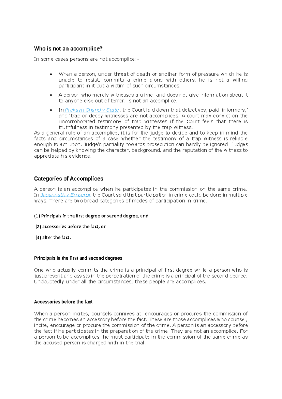 Accomplice IEA - Informative Notes - Who is not an accomplice? In some ...