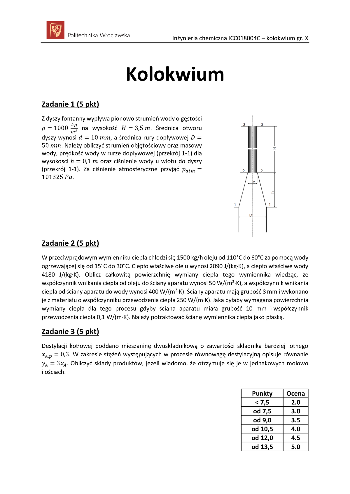 Kolokwium X - Inzynieria Test - Inżynieria Chemiczna ICC018004C ...