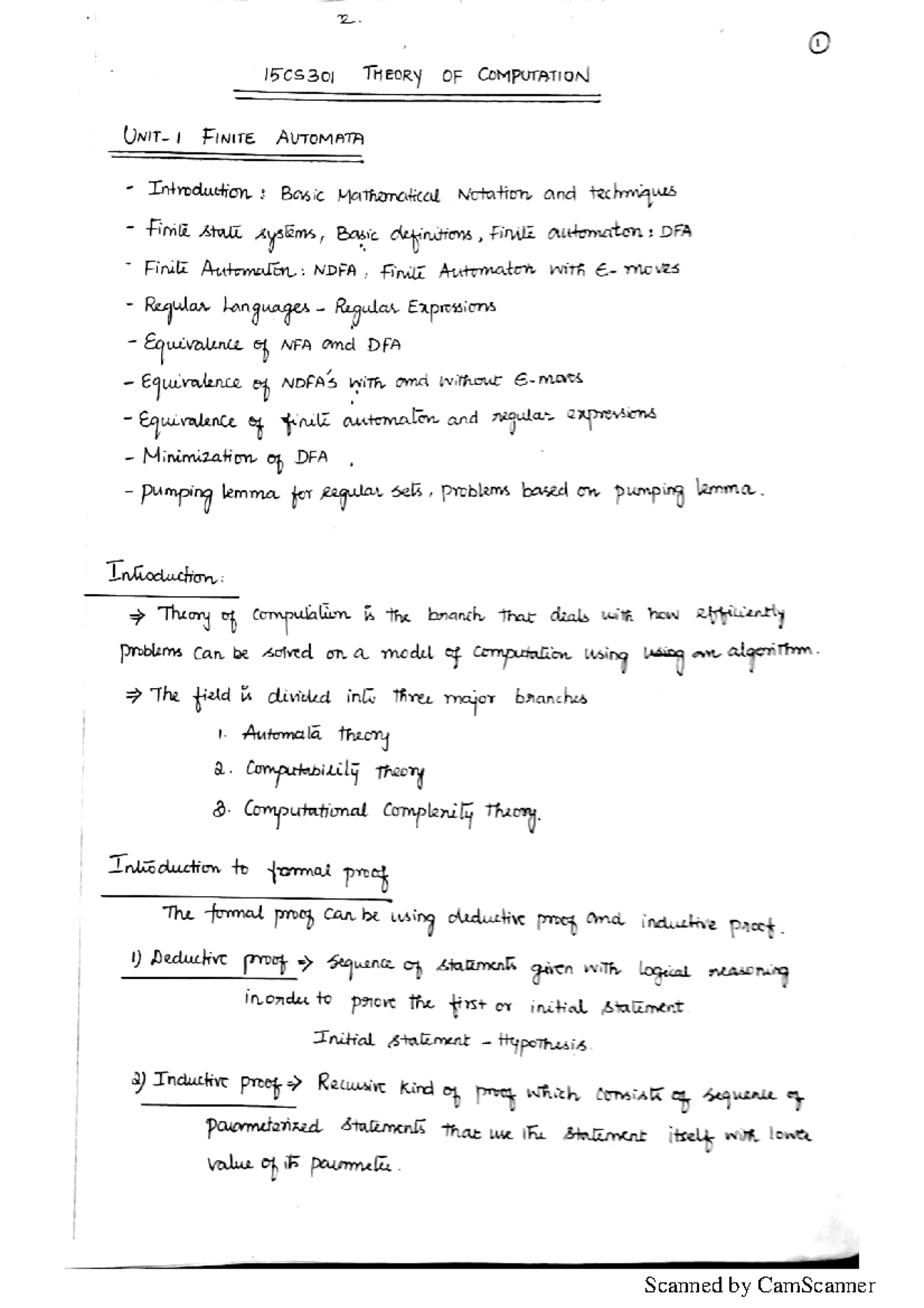 UNIT 1 TOC - Lecture Notes 1 - Theory Of Computation - Studocu