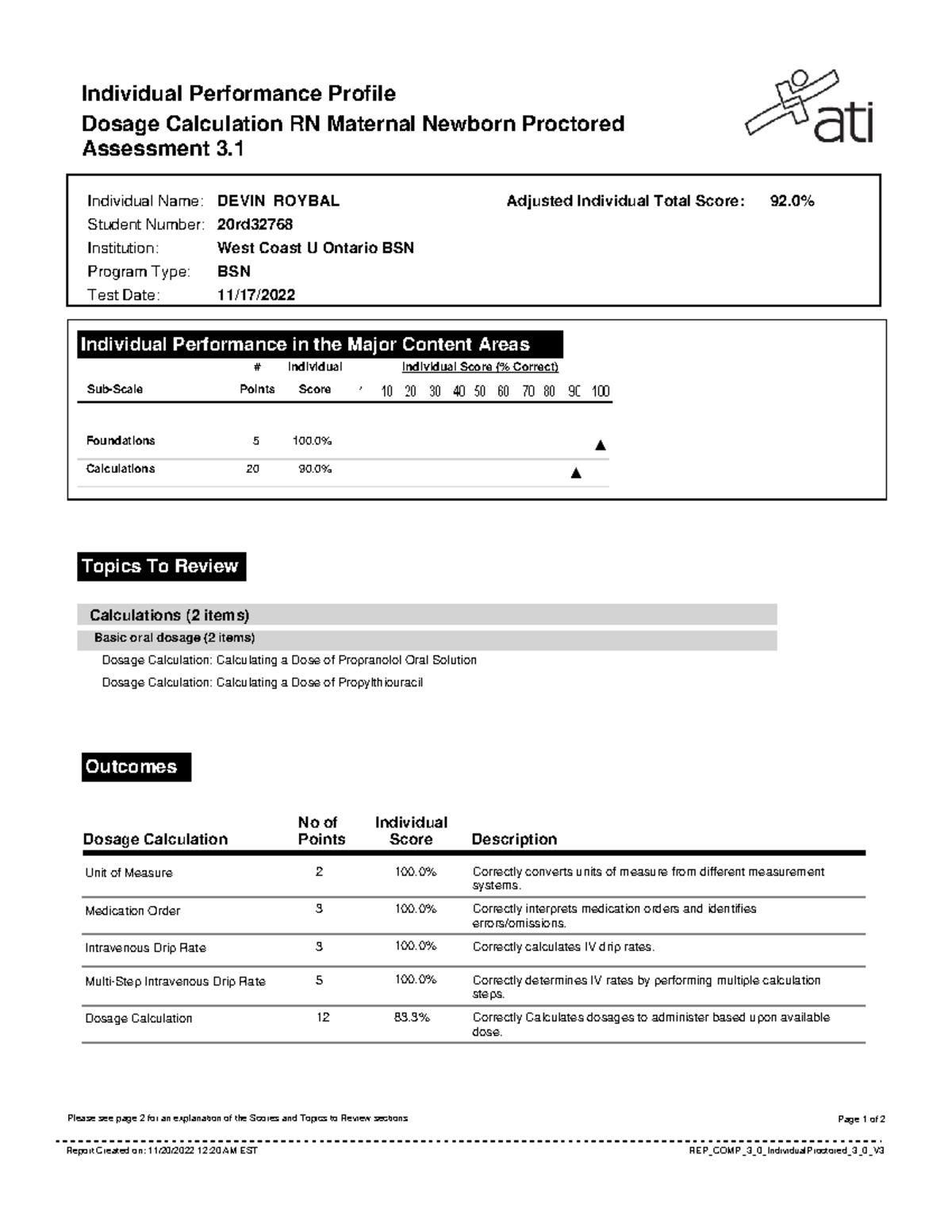Medication math exam ATI Individual Performance Profile Dosage
