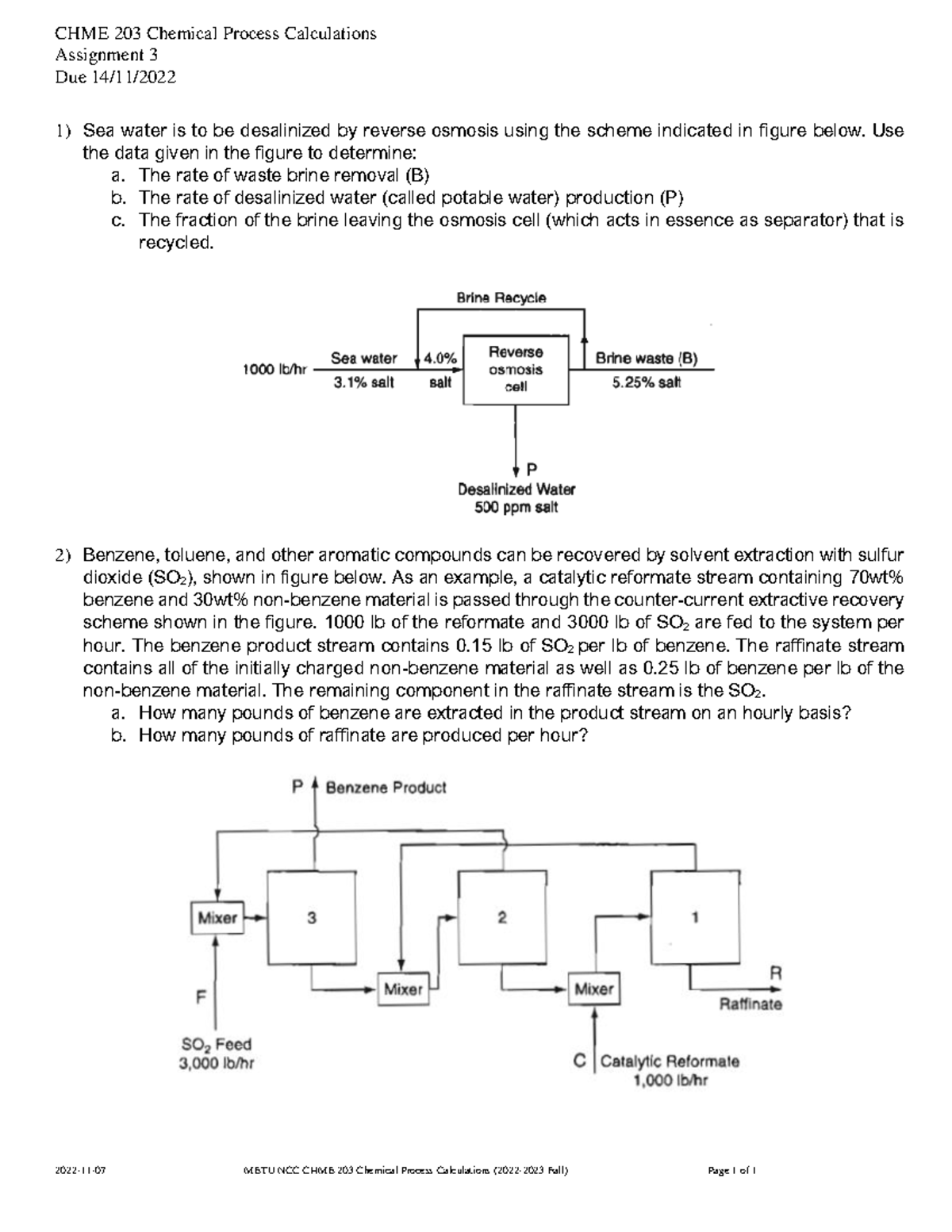 HW3 - HwHW for chme 203 - CHME 20 3 Chemical Process Calculations ...