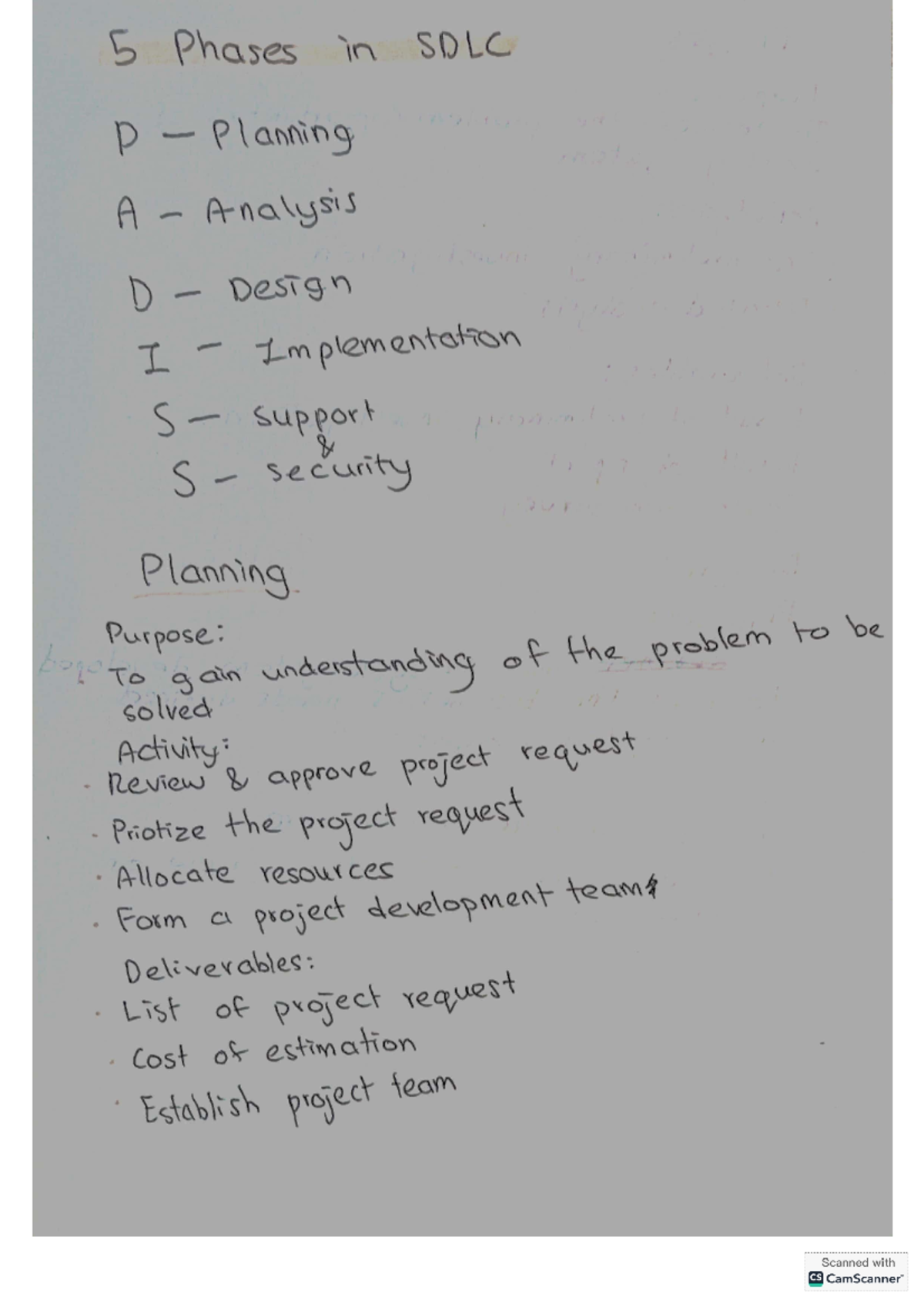 5 Phases in SDLC - Sorry if the handwriting difficult to understand and ...