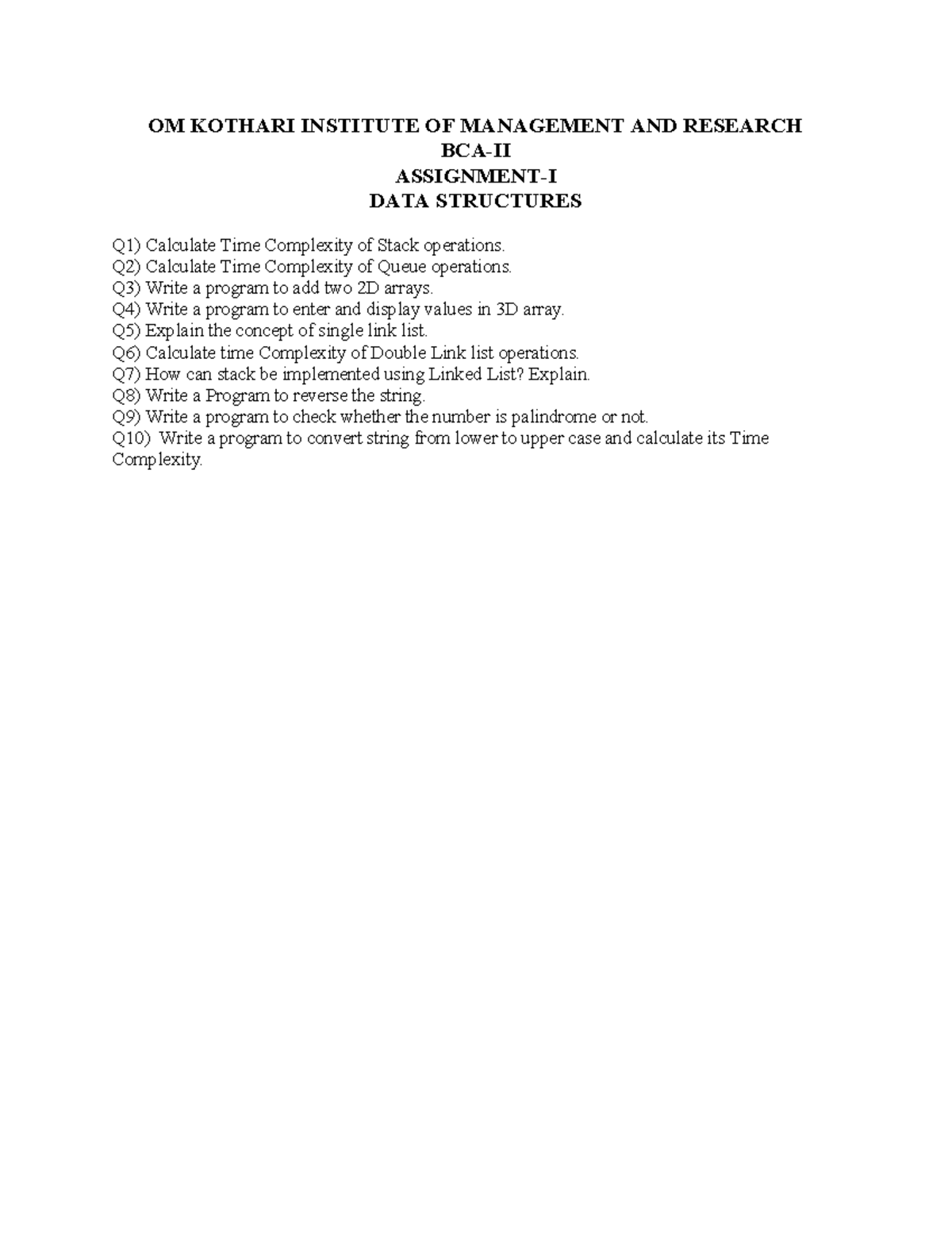 Data Structure Bca Ii Om Kothari Institute Of Management And