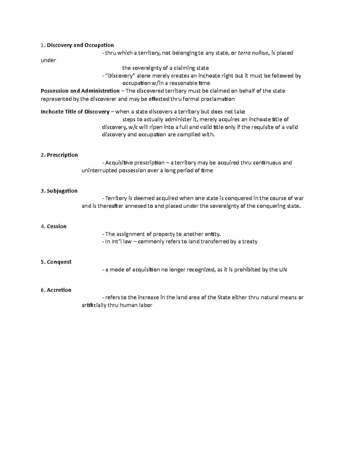 Modes of Acquiring Territory - Discovery and Occupation thru which a ...