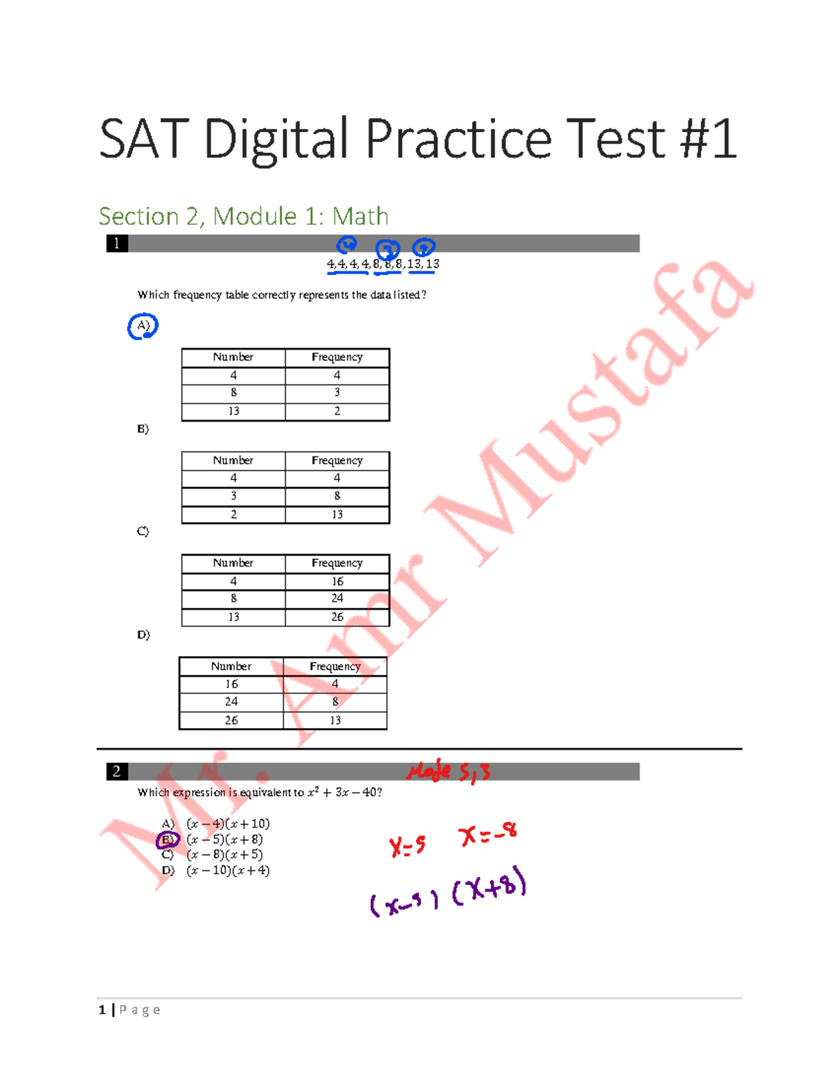 SAT Digital Practice Test 1 Section 2 Module 1 Math Explanation-1 - SAT ...