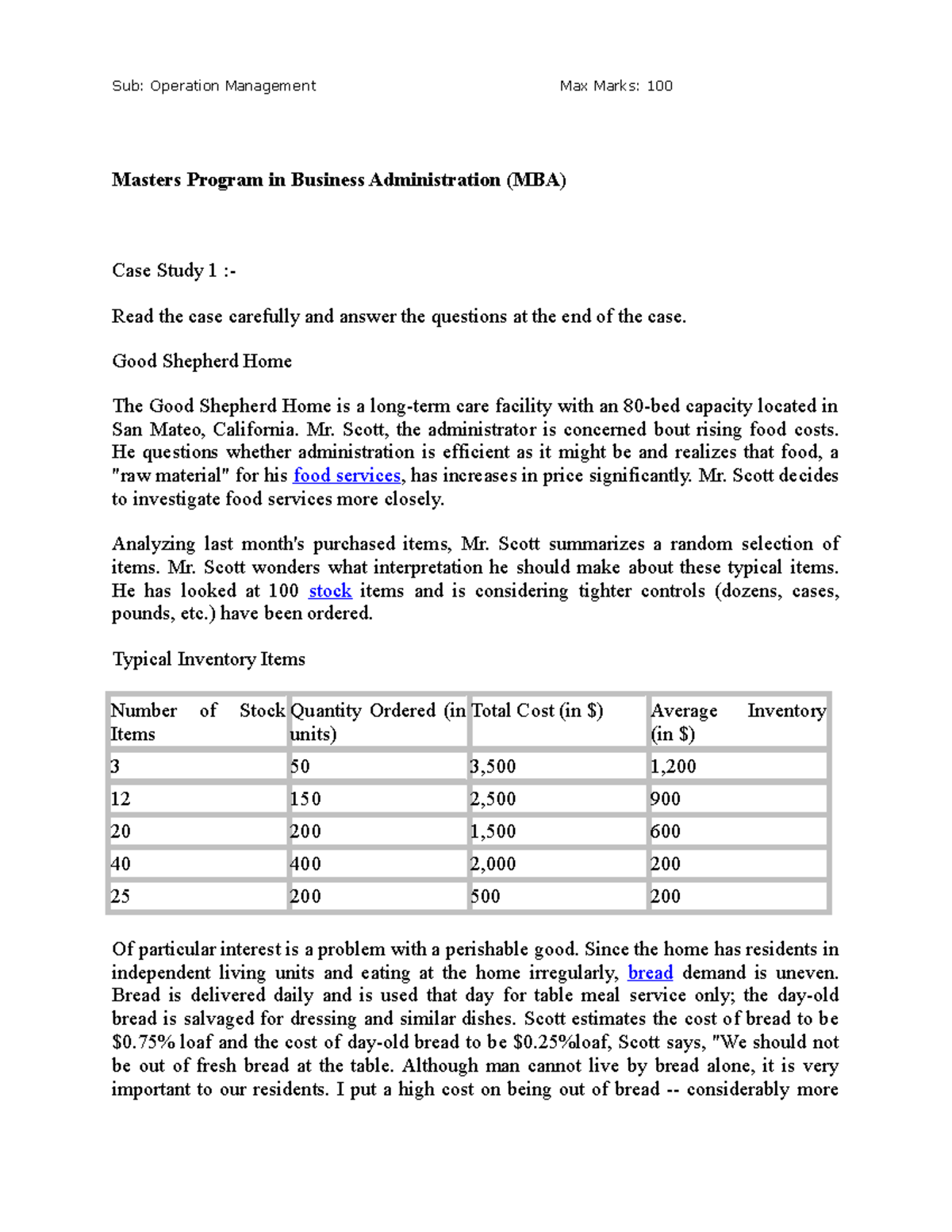 operation management case study with answers